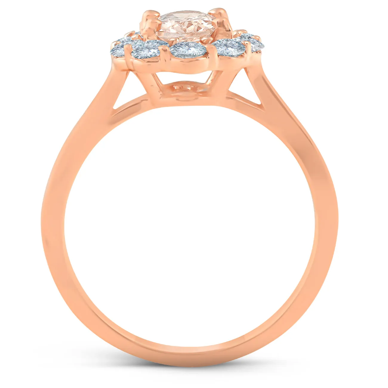 1 1/4 Ct TW Oval Morganite Halo Diamond Ring 14k Rose Gold