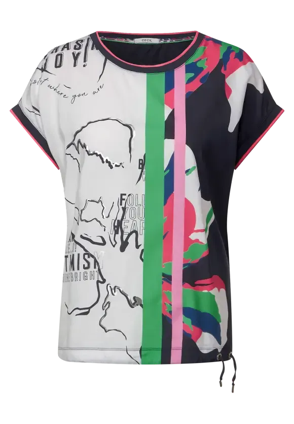 319223- Abstract Print top w/ drawstring- Cecil