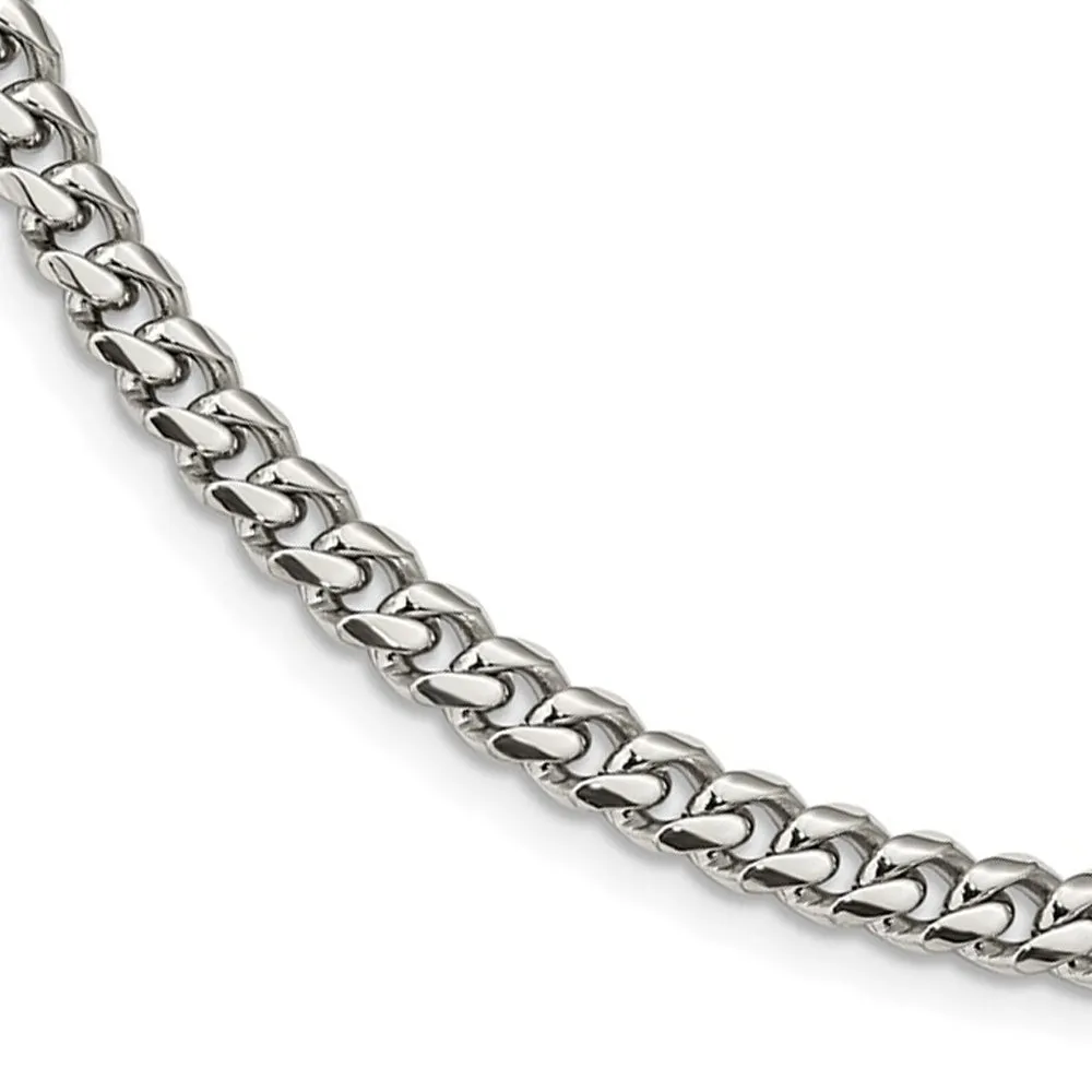 6mm Stainless Steel Polished Curb Chain Necklace, 24 Inch