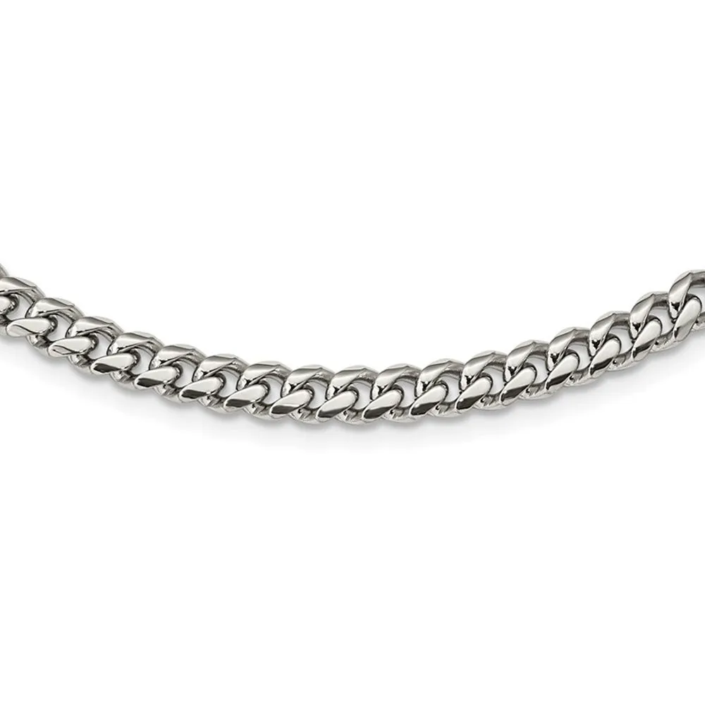 6mm Stainless Steel Polished Curb Chain Necklace, 24 Inch