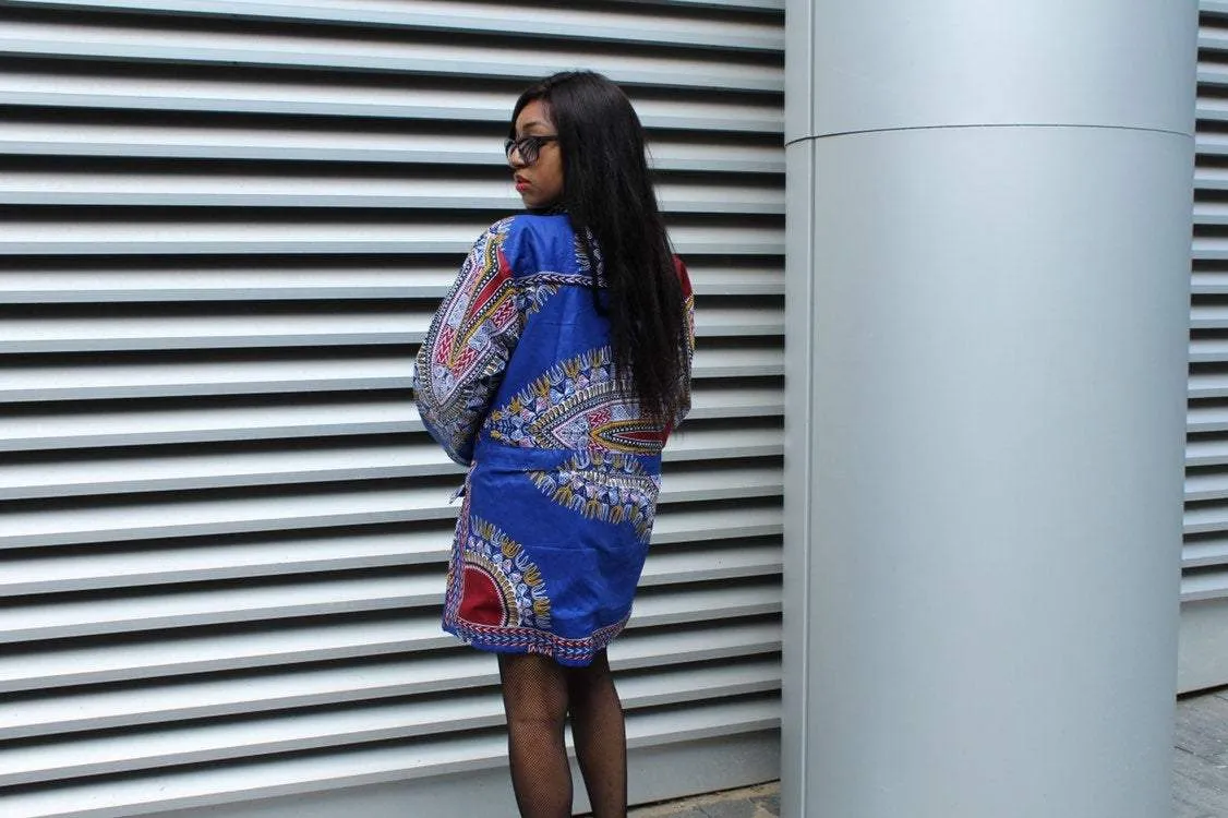 African Peacoat in Bue Dashiki