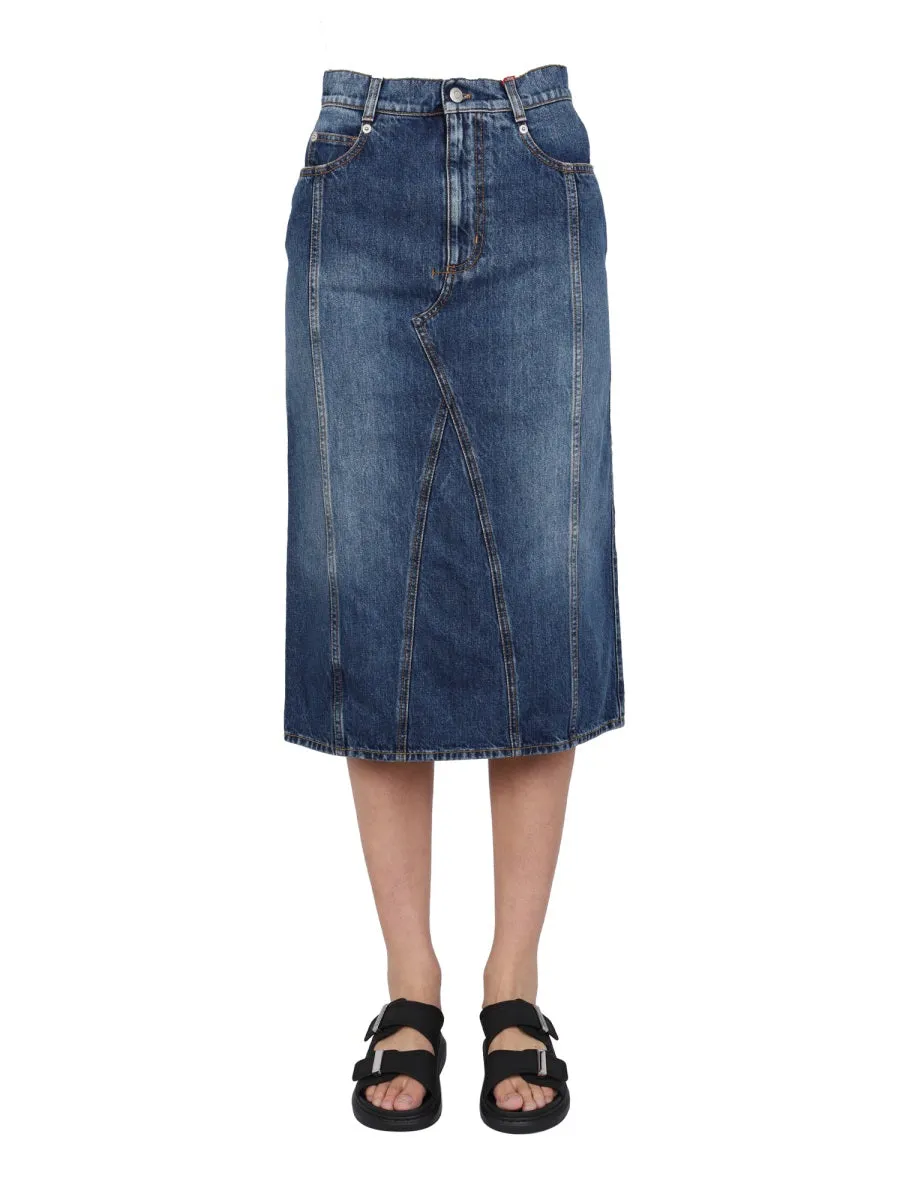 Alexander McQueen Midi Denim Skirt