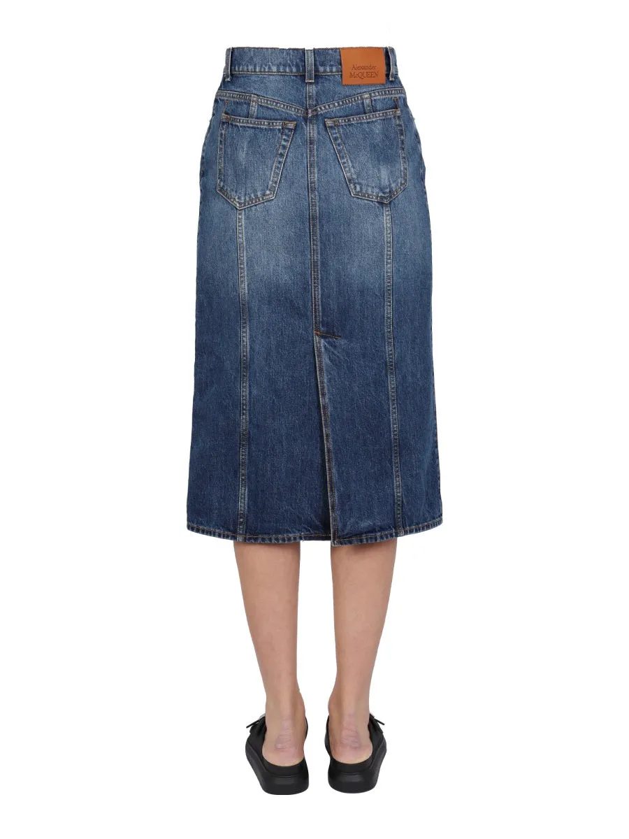 Alexander McQueen Midi Denim Skirt