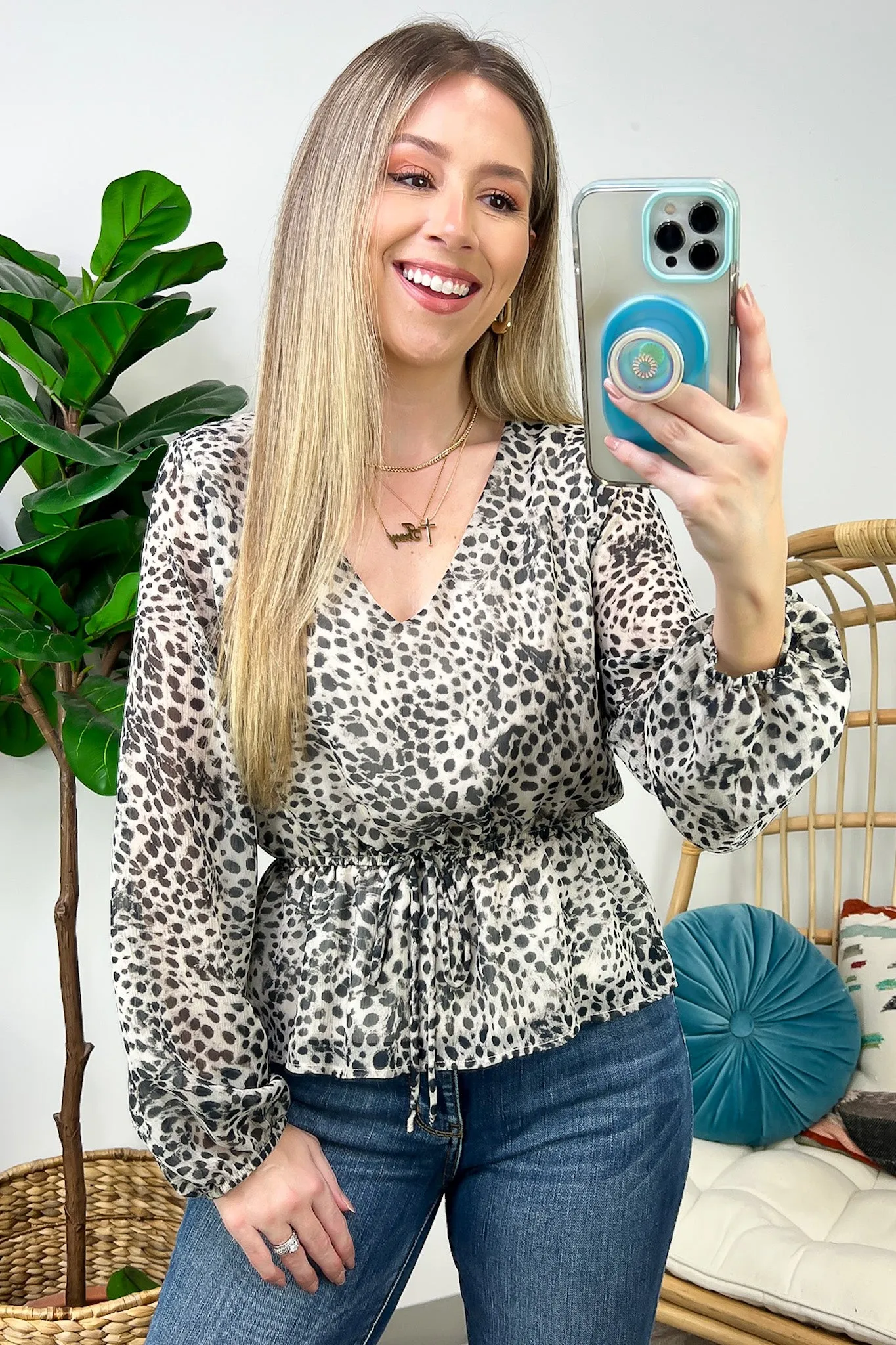 Alexiah Animal Print Drawstring Waist Top - FINAL SALE