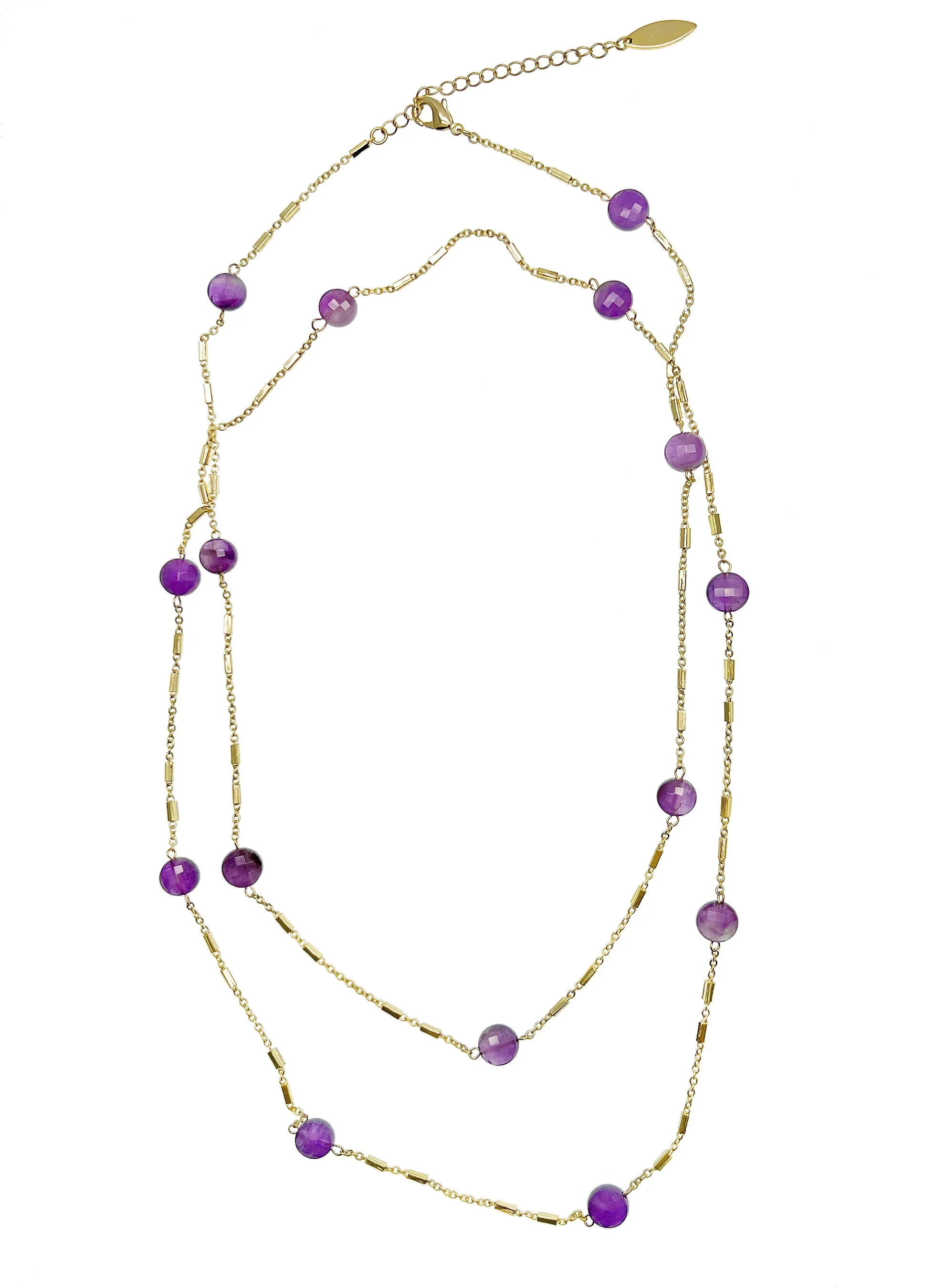 Amethyst Stones Long Chain Necklace KN041