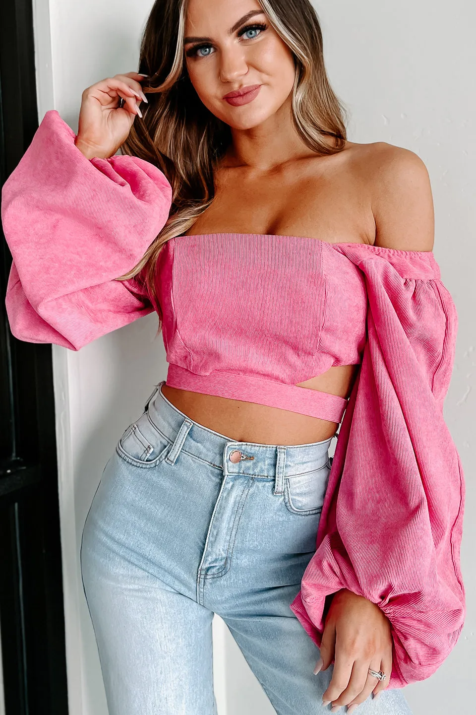 Back At The Start Corduroy Crop Top (Pink)