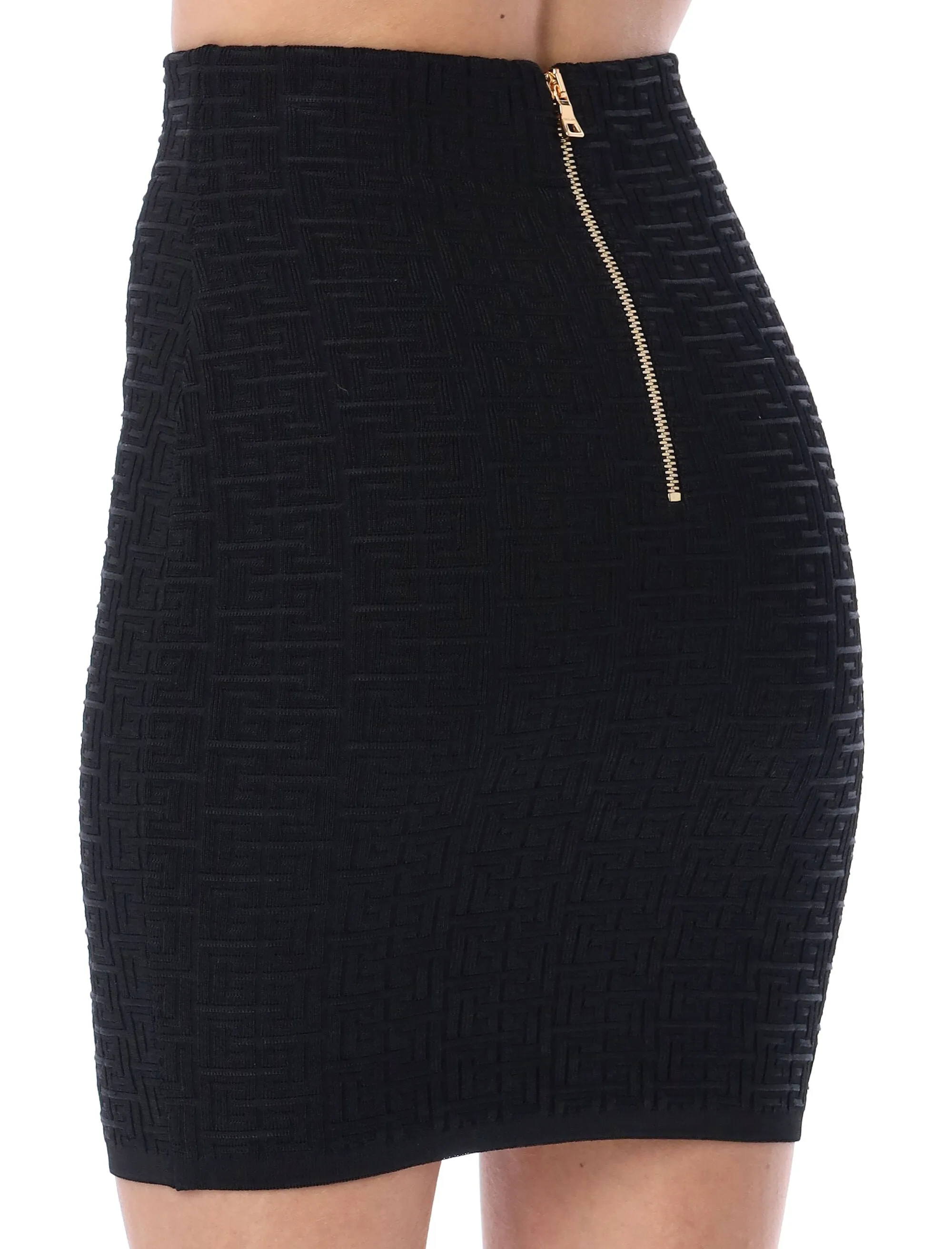 Balmain High Waist Monogram Mini Skirt