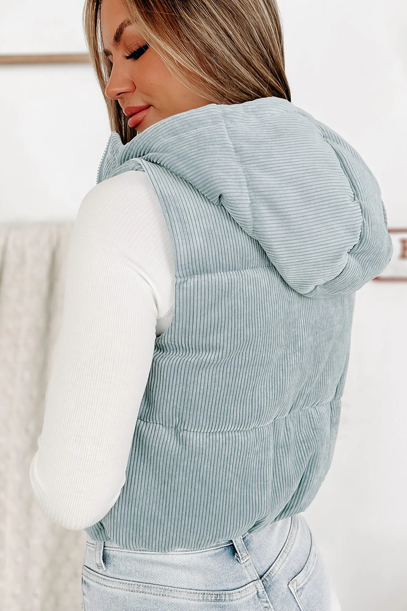 Been A Long Time Hooded Corduroy Vest (Blue Stone)