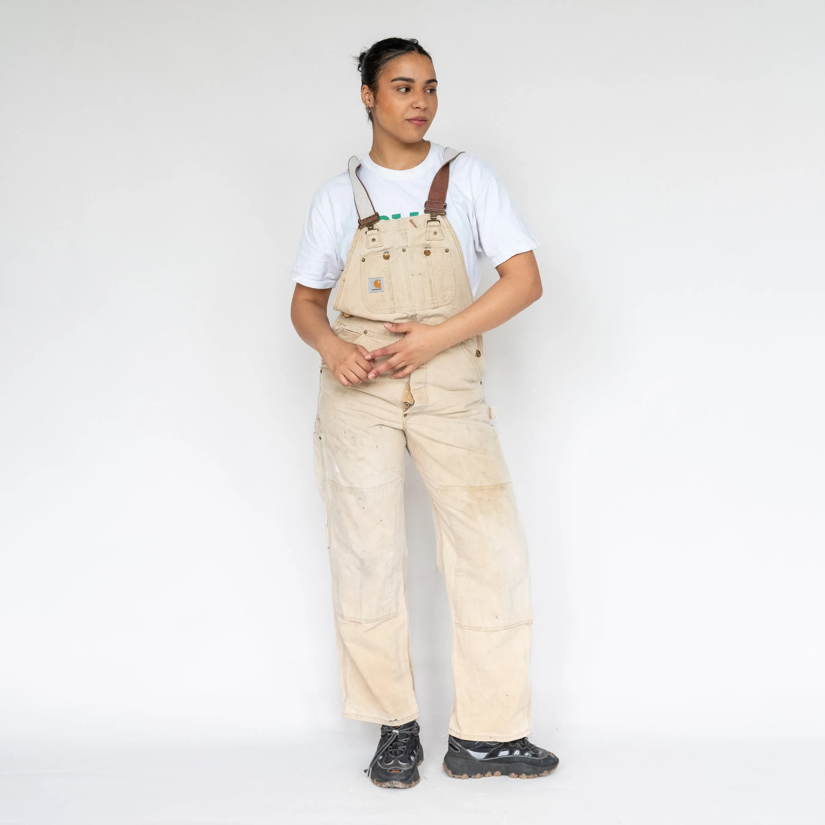 BEIGE 90S CARHARTT CANVAS BAGGY DUNGAREES (