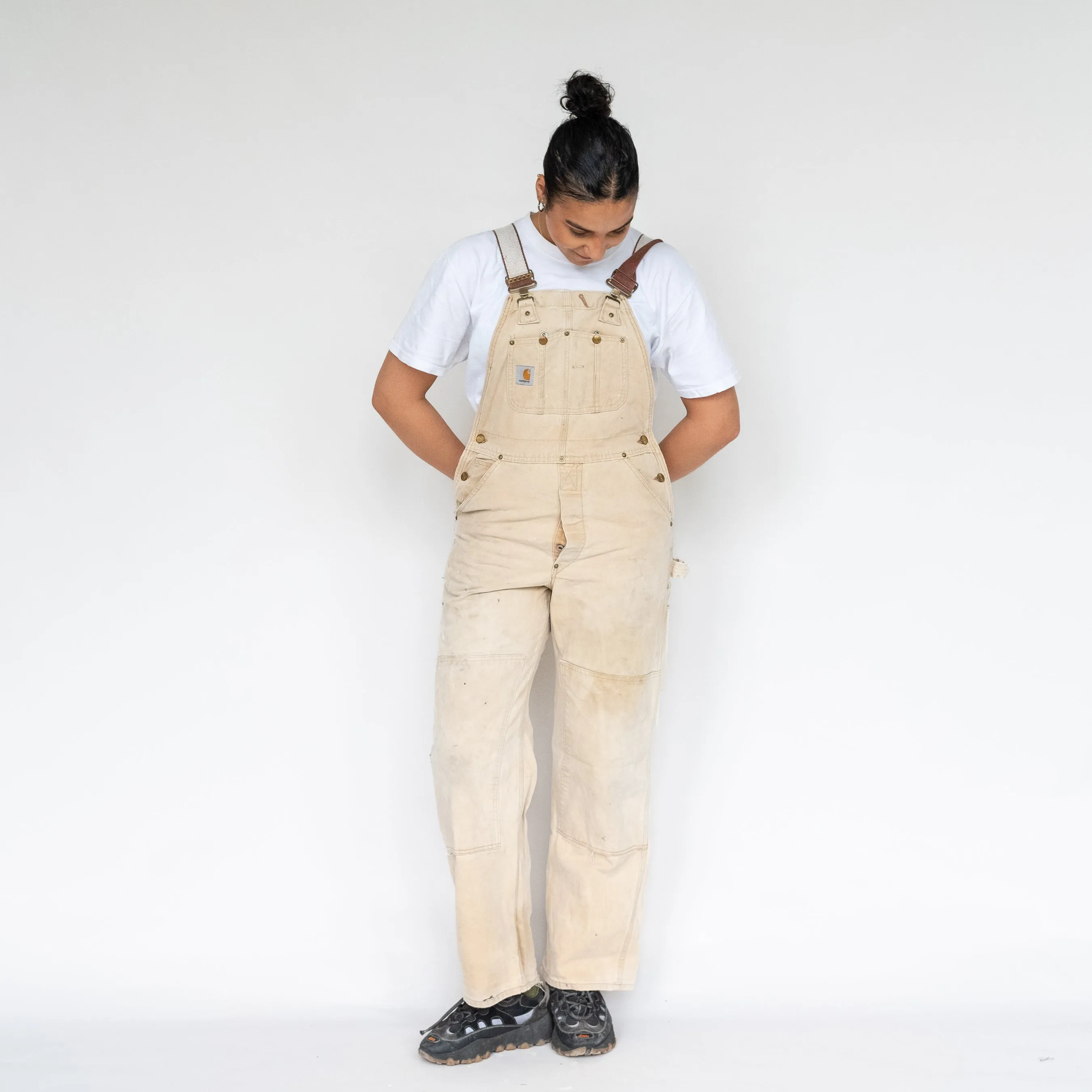 BEIGE 90S CARHARTT CANVAS BAGGY DUNGAREES (