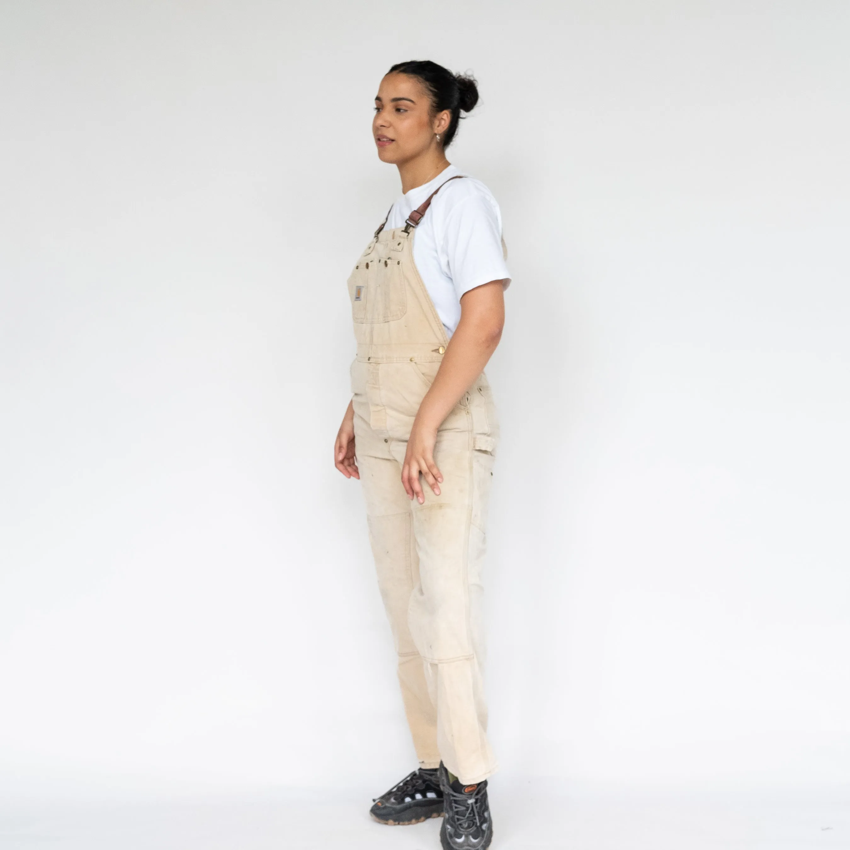 BEIGE 90S CARHARTT CANVAS BAGGY DUNGAREES (