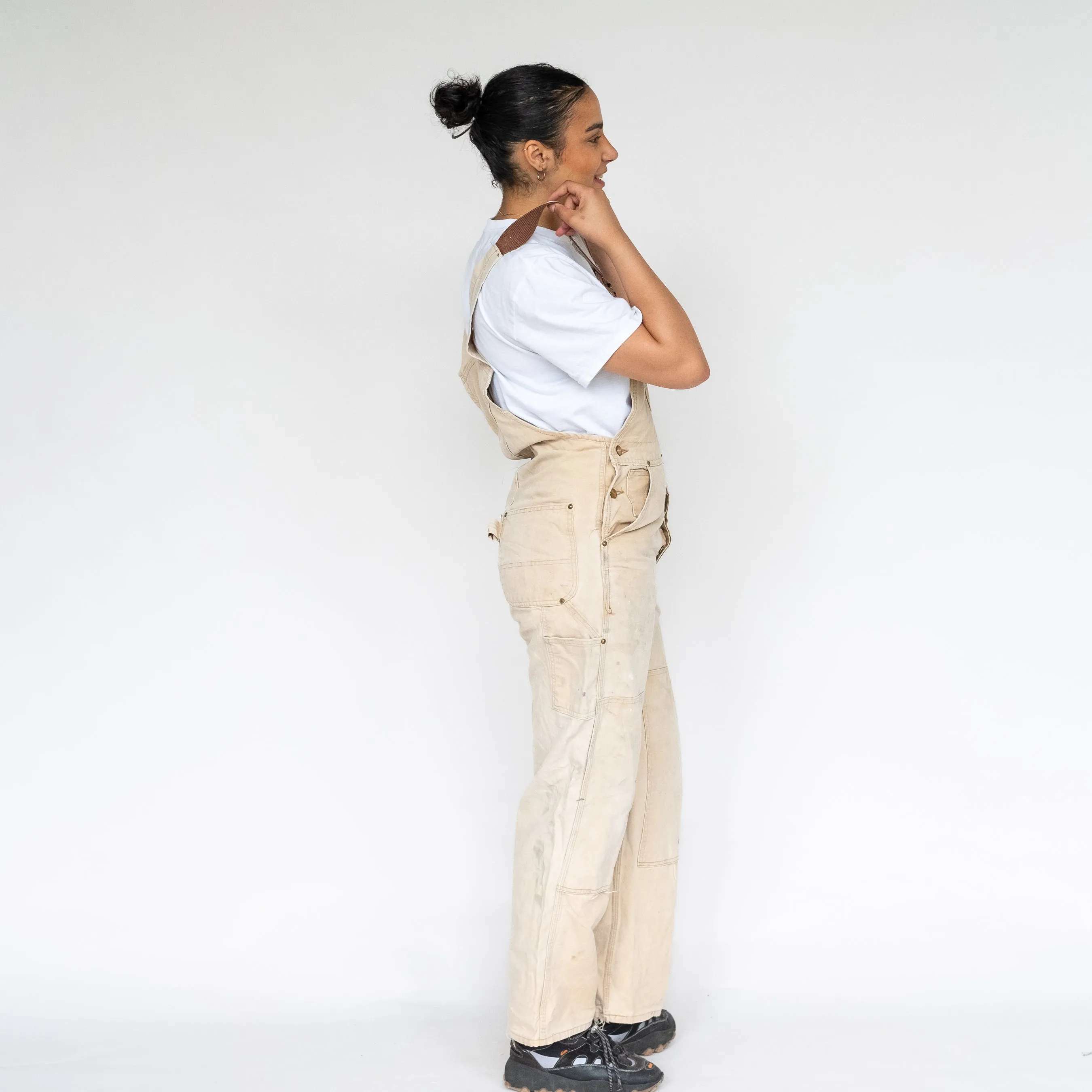 BEIGE 90S CARHARTT CANVAS BAGGY DUNGAREES (