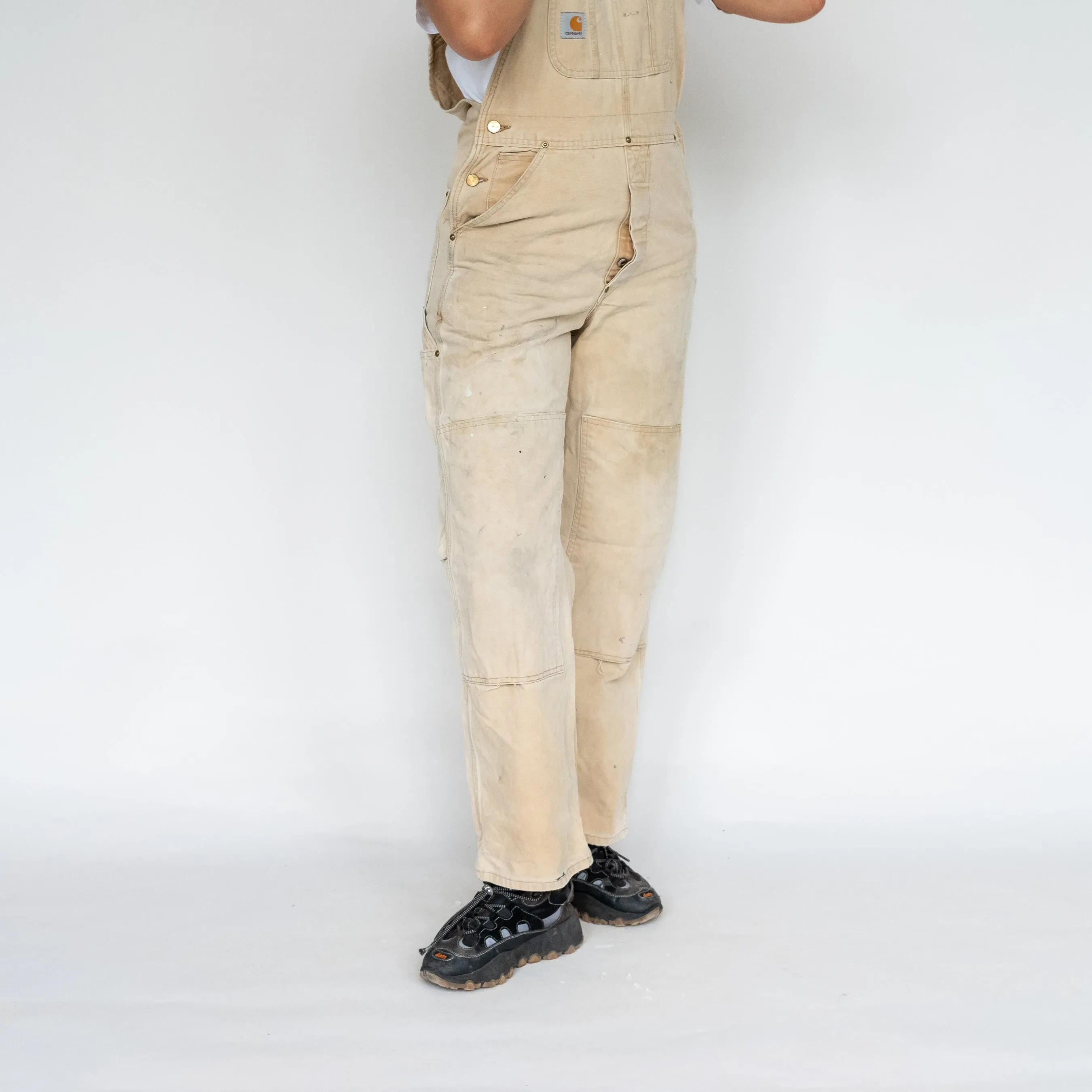 BEIGE 90S CARHARTT CANVAS BAGGY DUNGAREES (