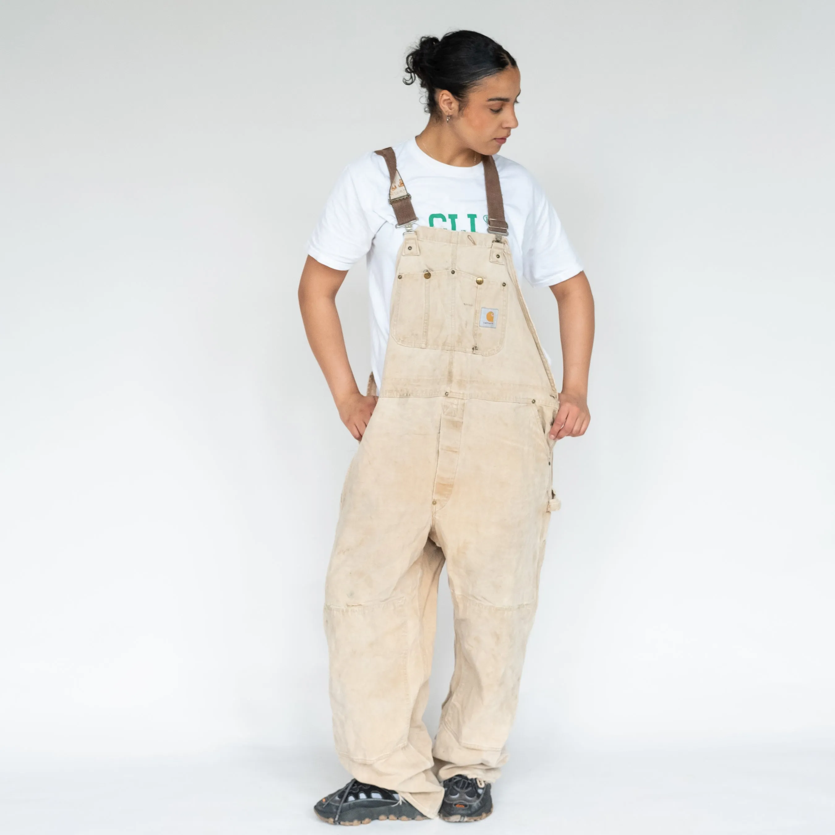 Beige 90s Carhartt Canvas Baggy Dungarees (XXL)