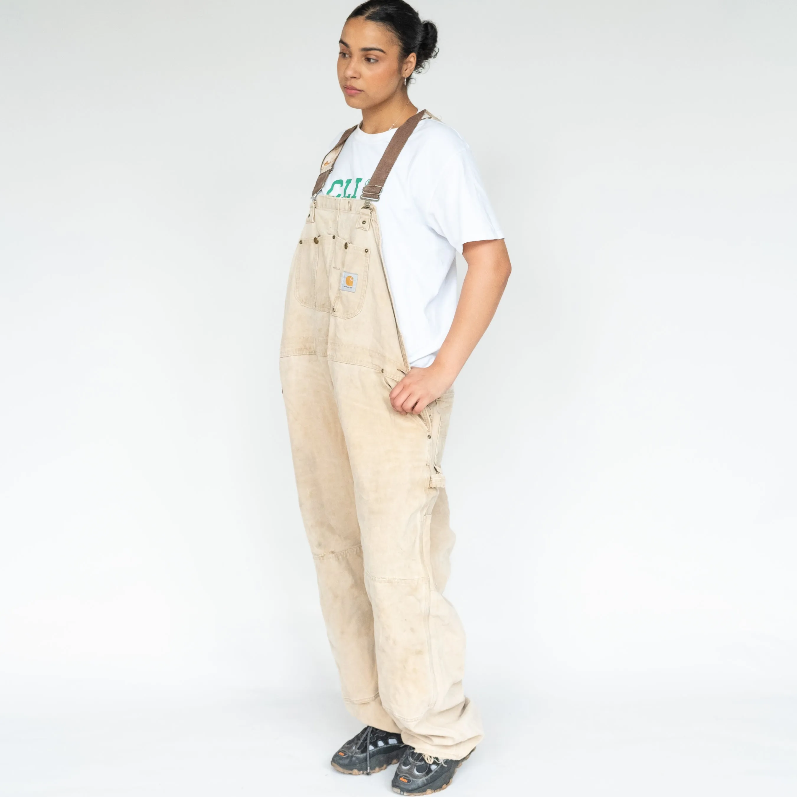 Beige 90s Carhartt Canvas Baggy Dungarees (XXL)