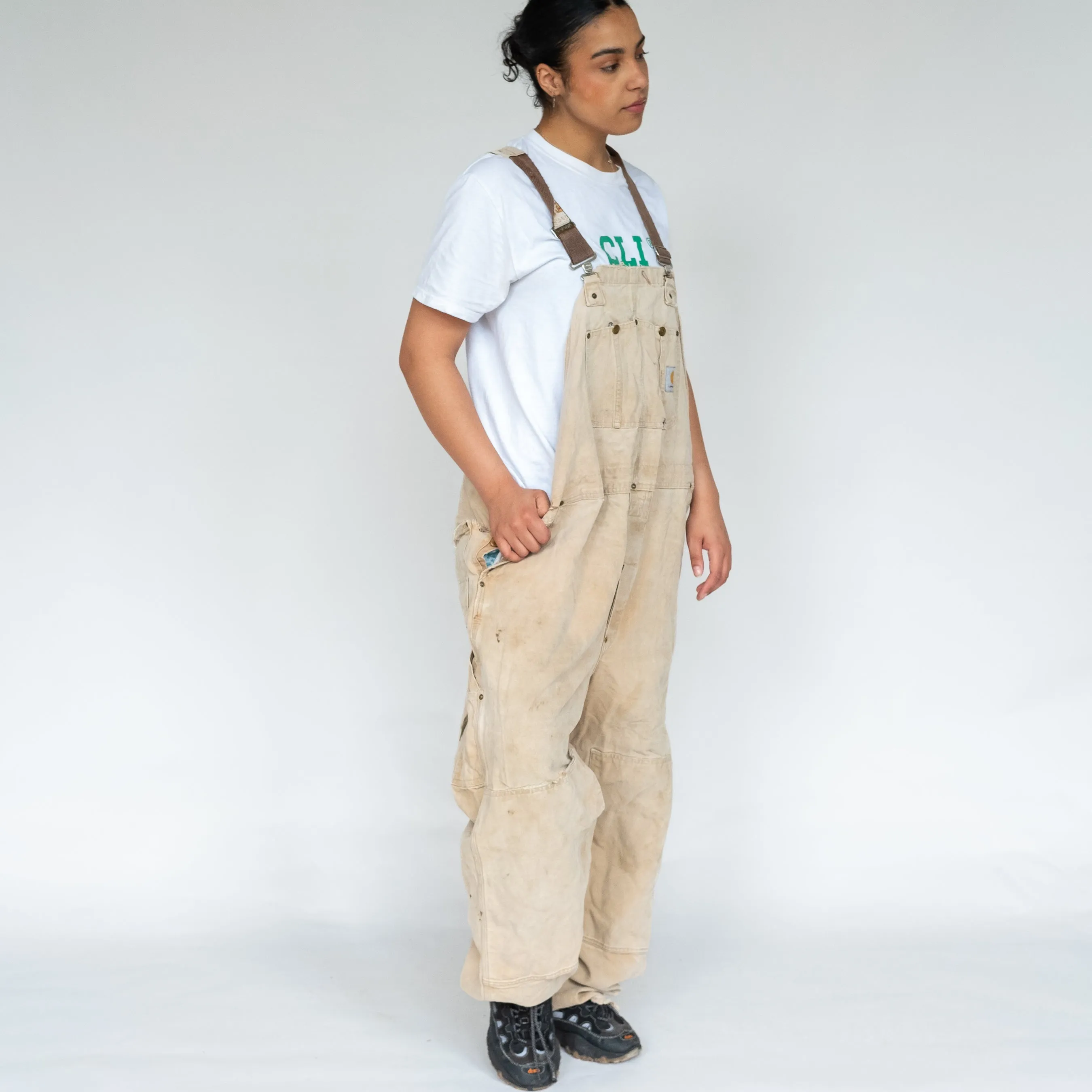 Beige 90s Carhartt Canvas Baggy Dungarees (XXL)