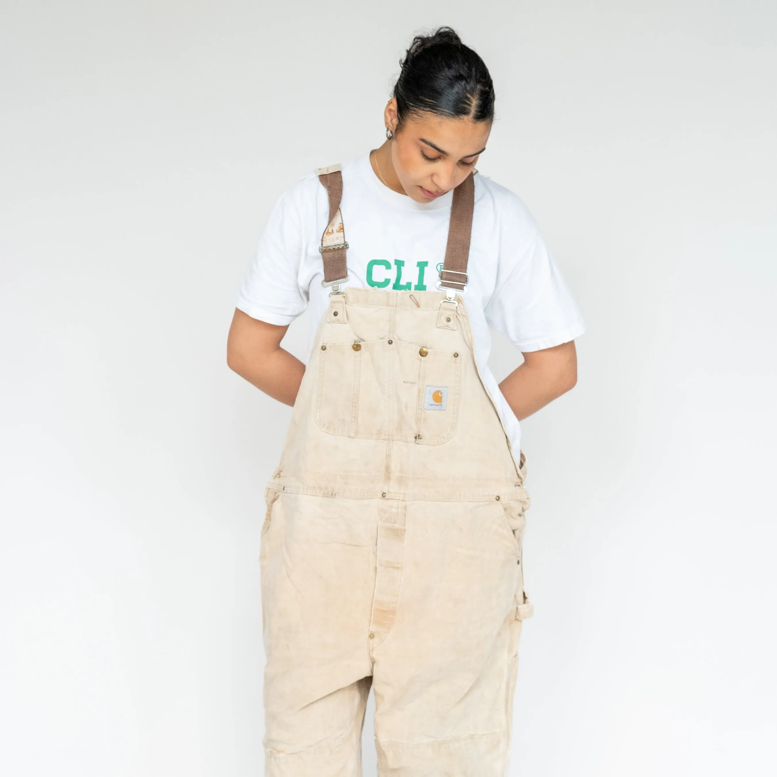 Beige 90s Carhartt Canvas Baggy Dungarees (XXL)