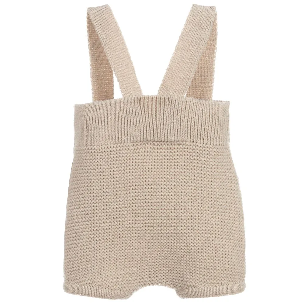 Beige Knitted Baby Dungarees