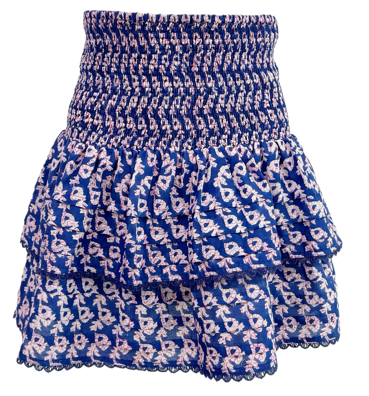 Bell Pleated Smocked Mini, Navy Red