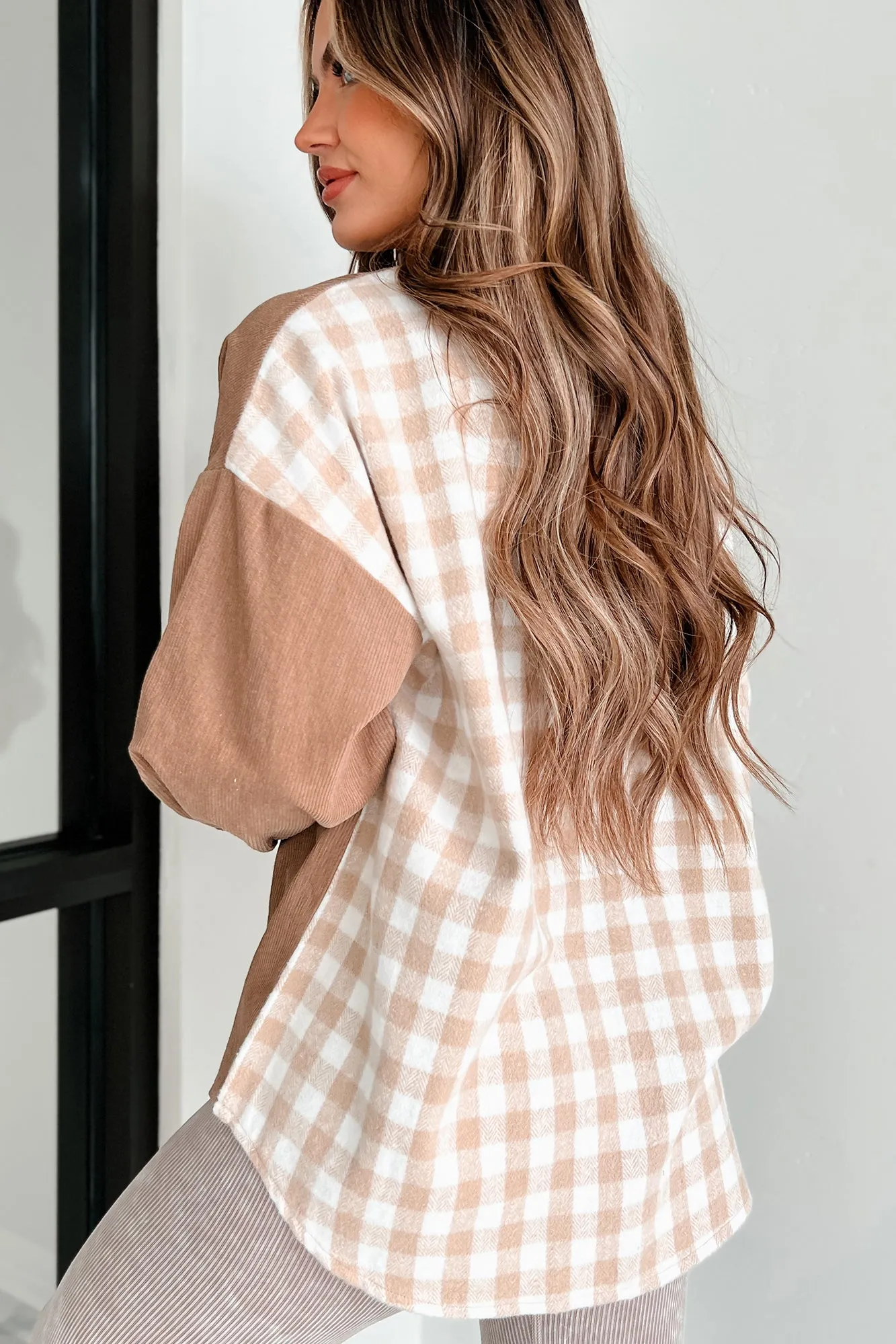 Benton Corduroy Plaid Shacket (Taupe Tan)