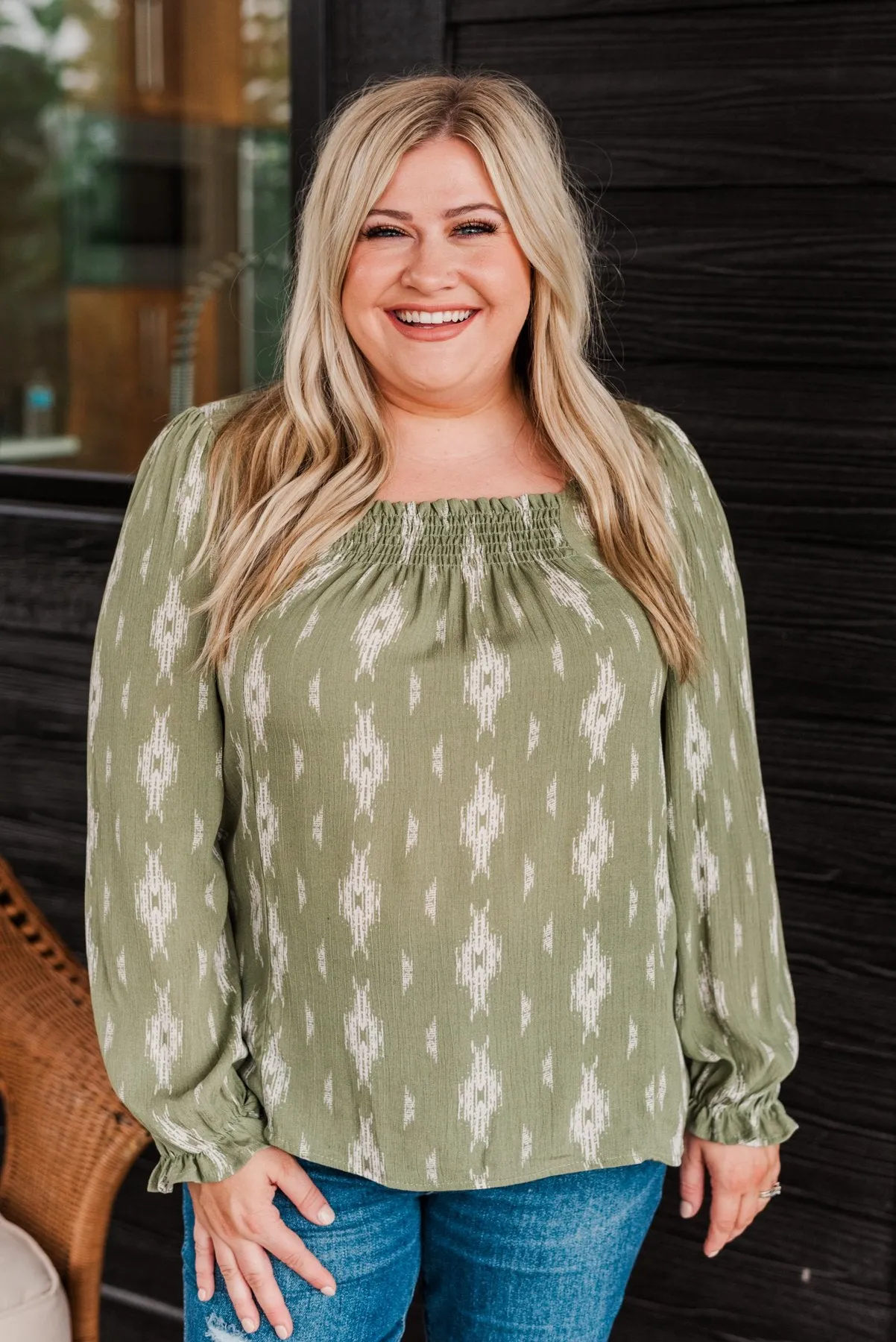 Beyond Beautiful Long Sleeve Blouse- Light Olive