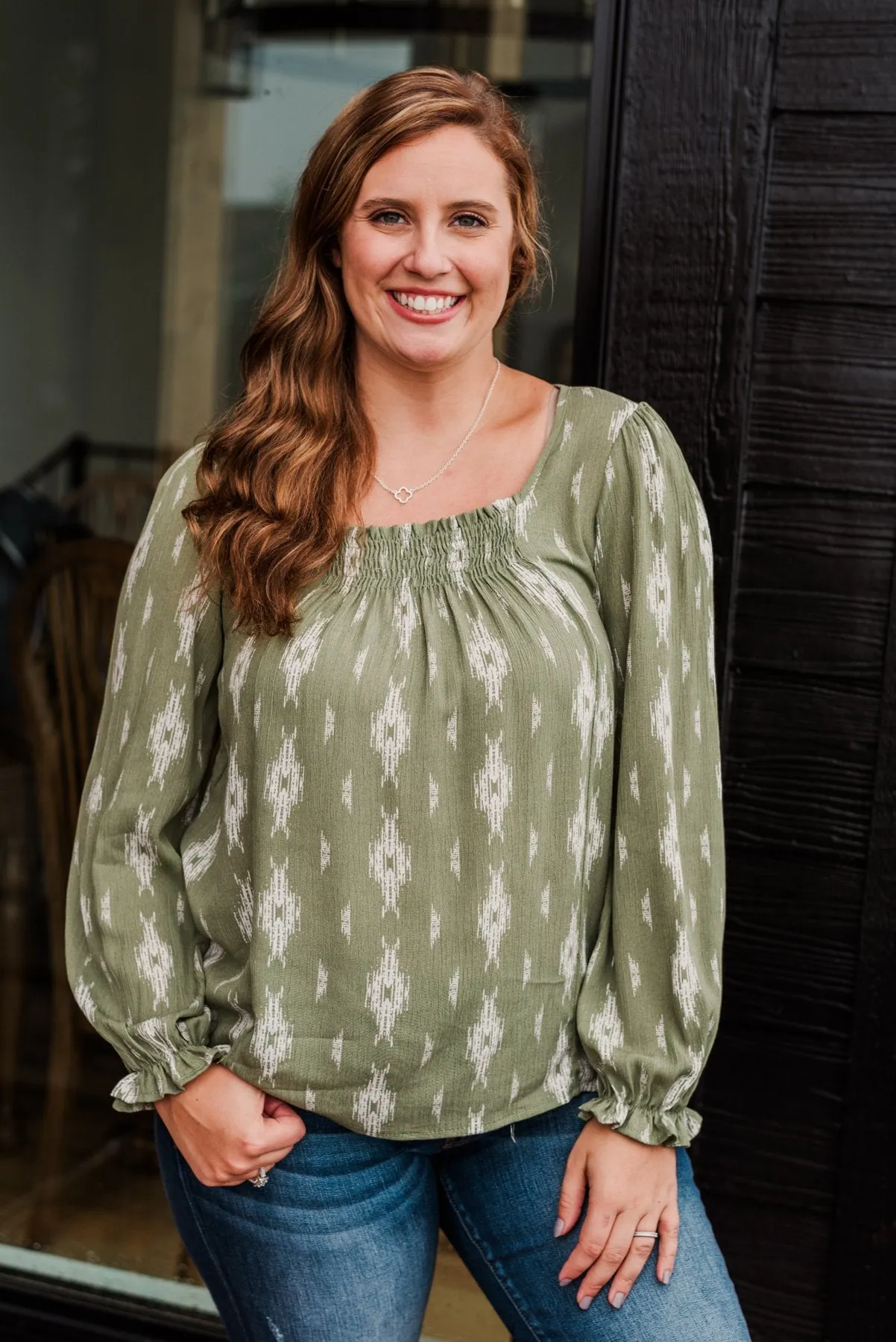 Beyond Beautiful Long Sleeve Blouse- Light Olive