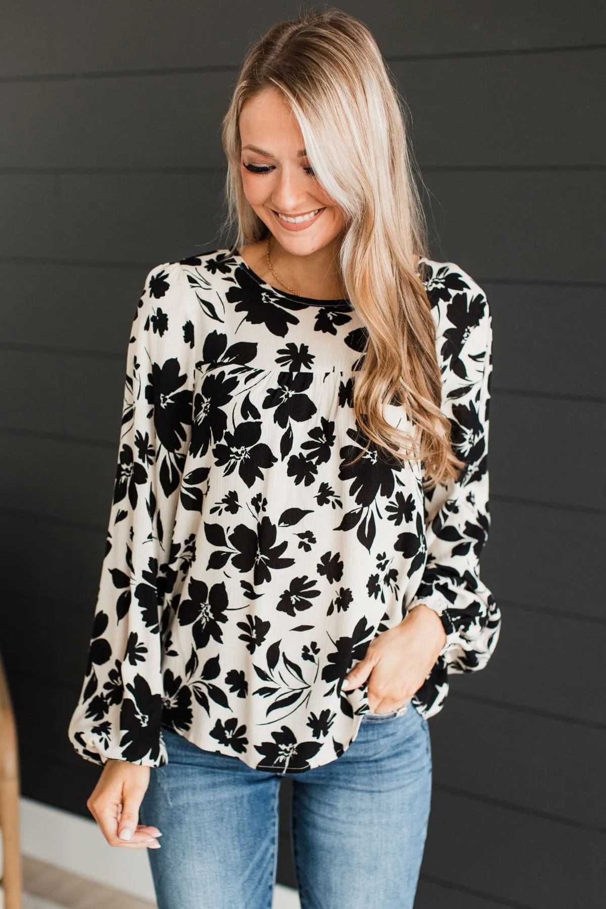 Beyond Lovely Floral Blouse- Light Taupe