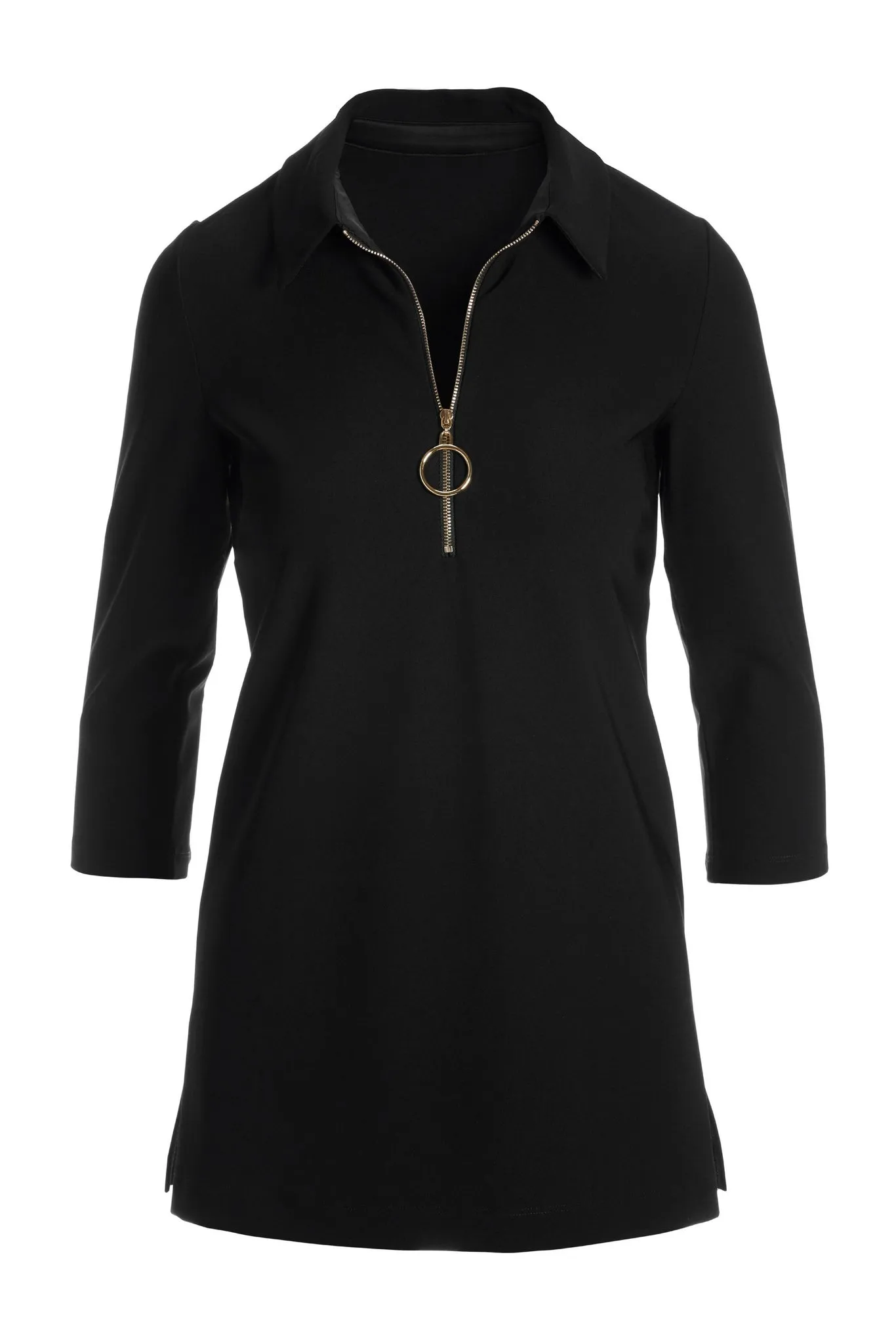 Beyond Travel Collared Ring Three-Quarter-Sleeve Top Jet Black