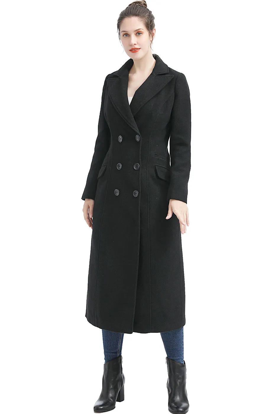 BGSD Women Fay Full Length Long Wool Pea Coat