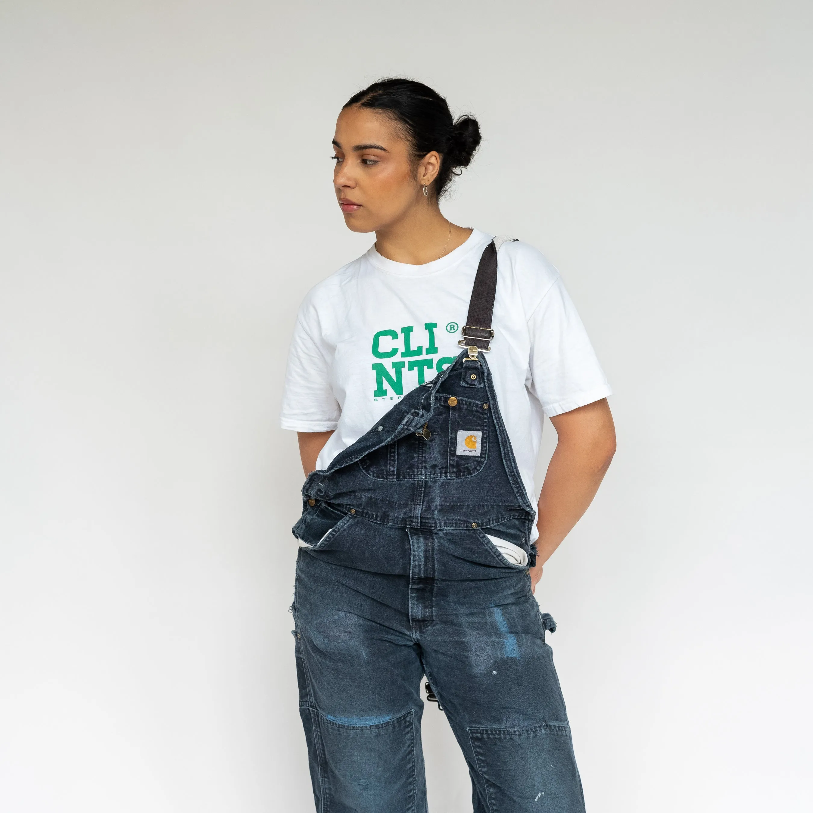 Black 90s Carhartt Canvas Baggy Dungarees (S)