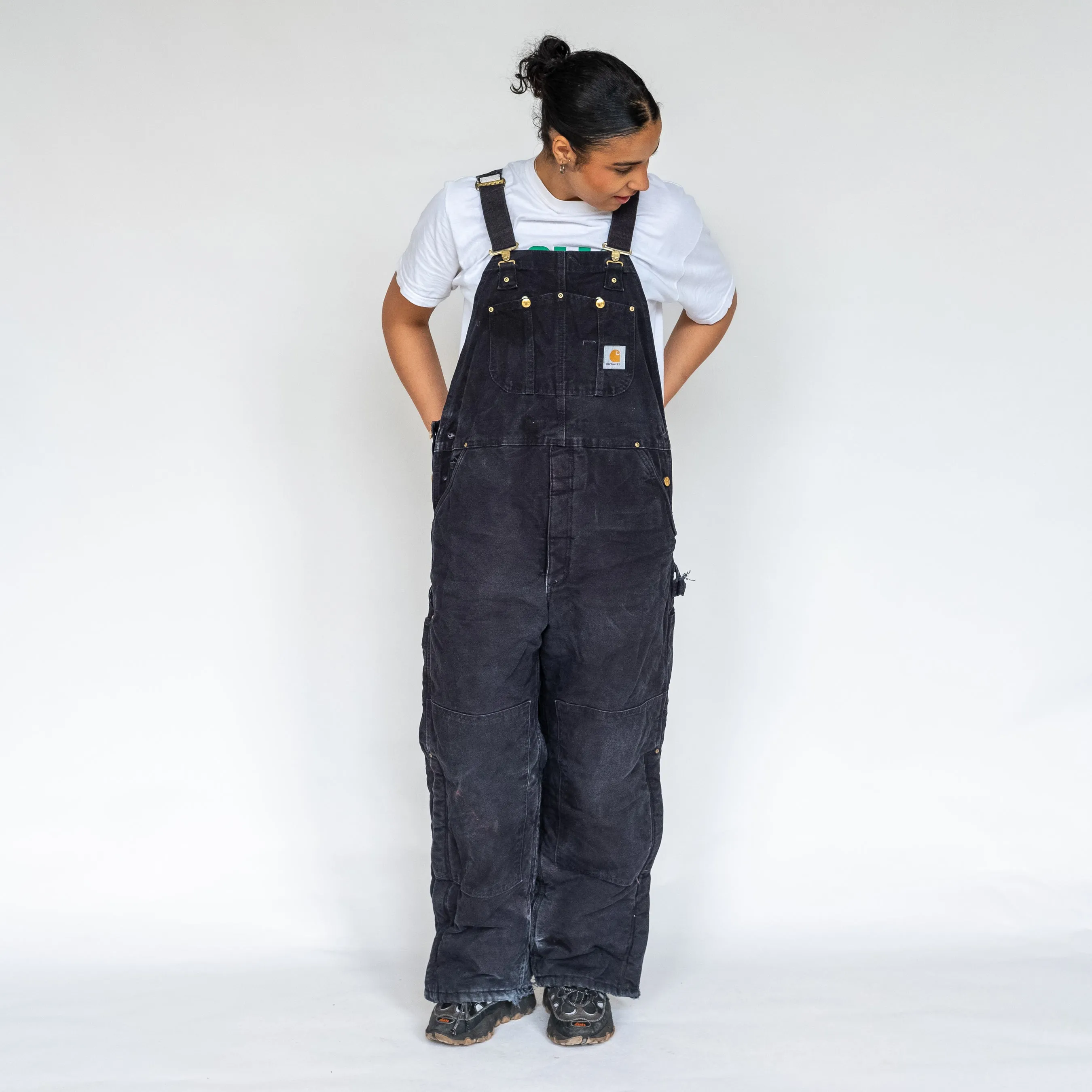 Black 90s Carhartt Quilted Canvas Baggy Dungarees (L)