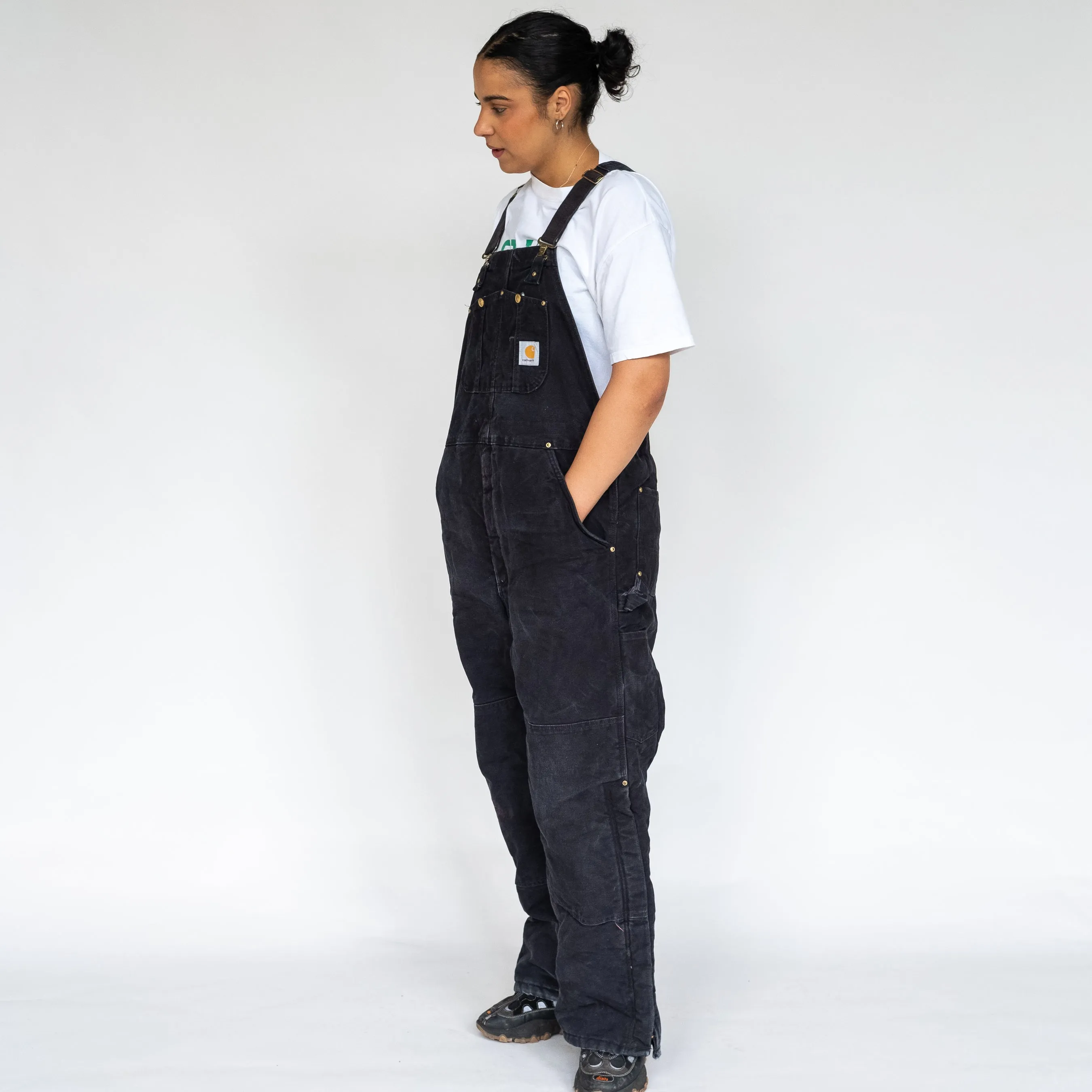 Black 90s Carhartt Quilted Canvas Baggy Dungarees (L)