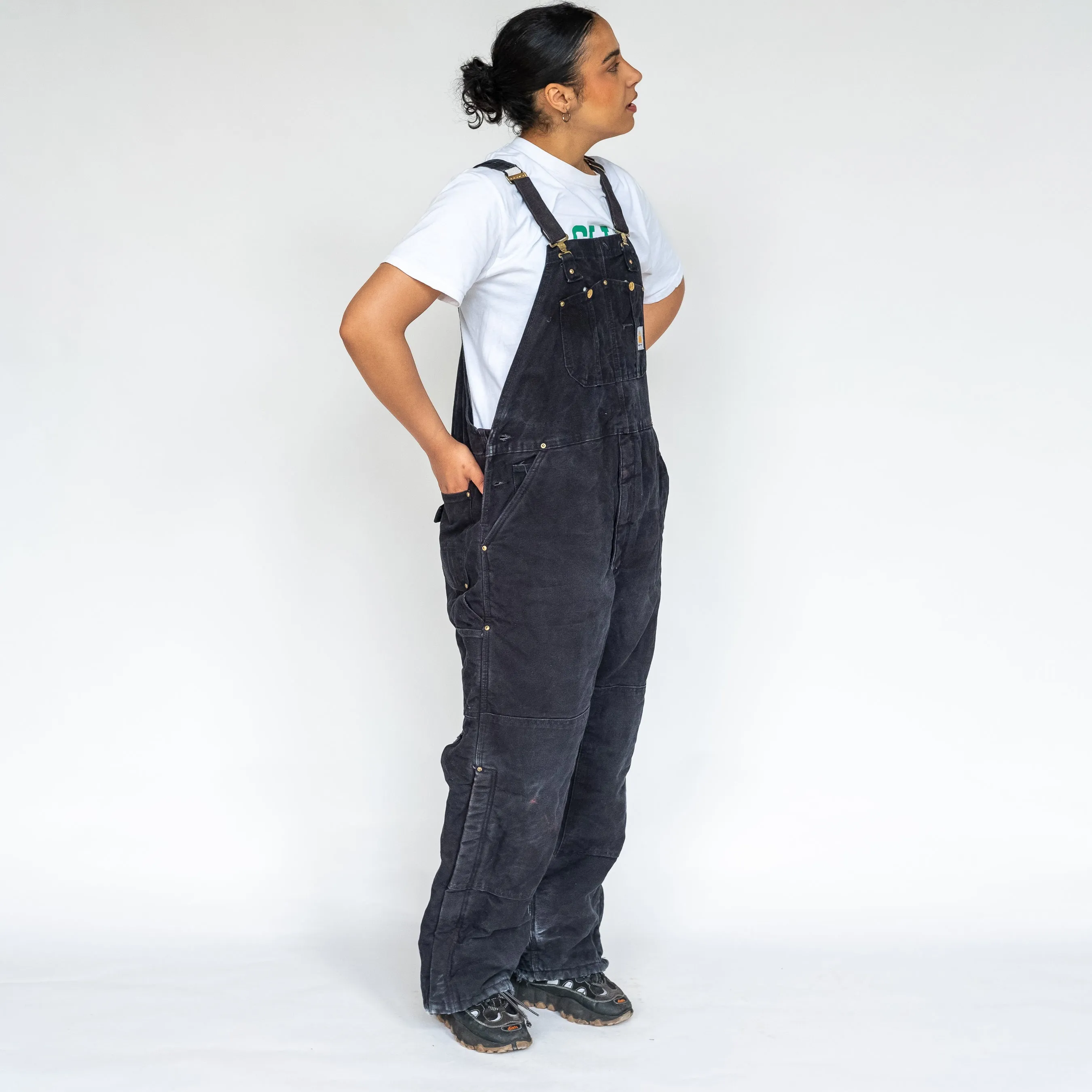 Black 90s Carhartt Quilted Canvas Baggy Dungarees (L)