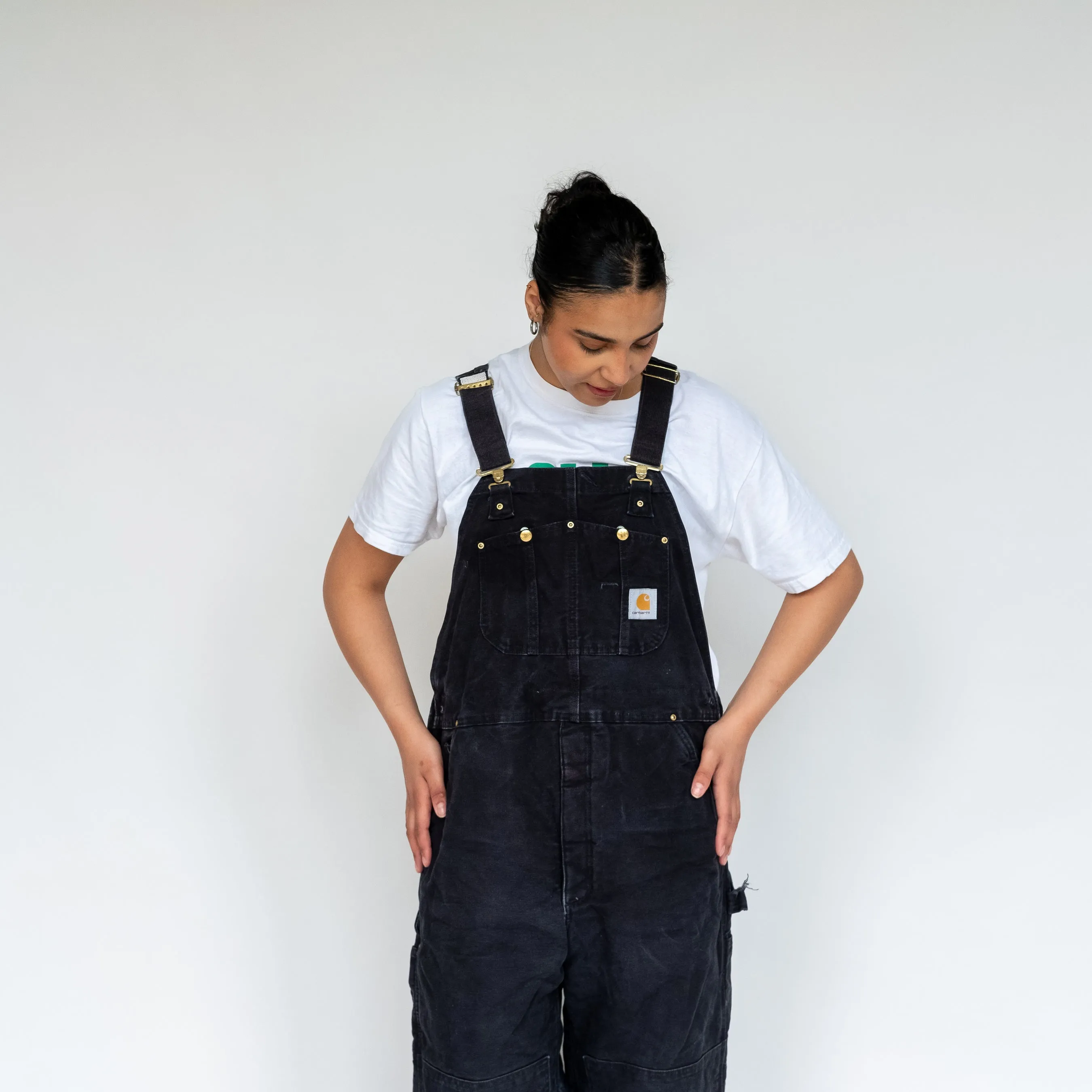 Black 90s Carhartt Quilted Canvas Baggy Dungarees (L)