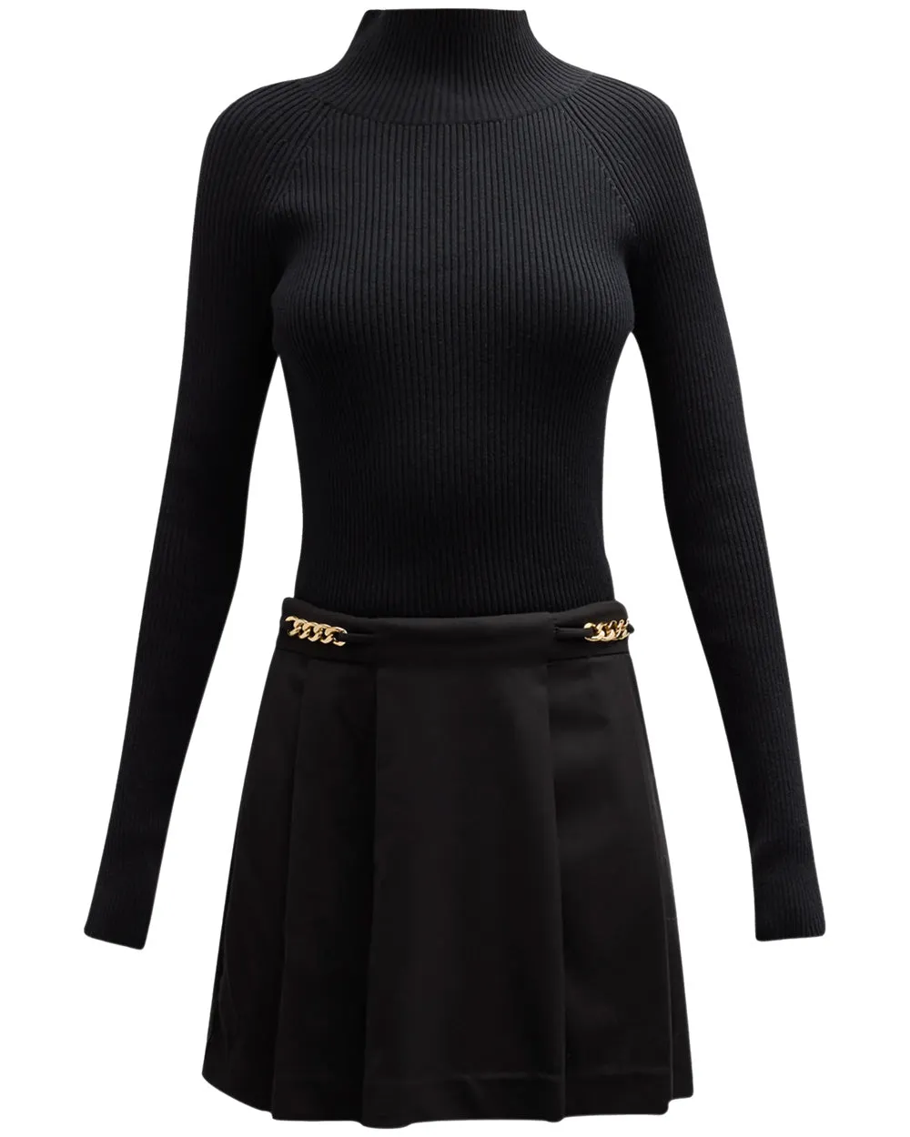 Black Filomena Knit Pleat Mini Dress