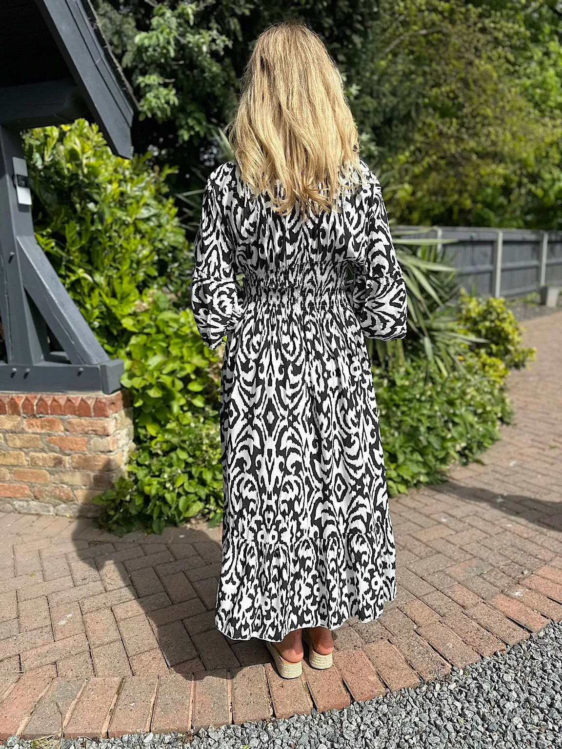 Black Flared Sleeve Patterned Maxi Dress Megan