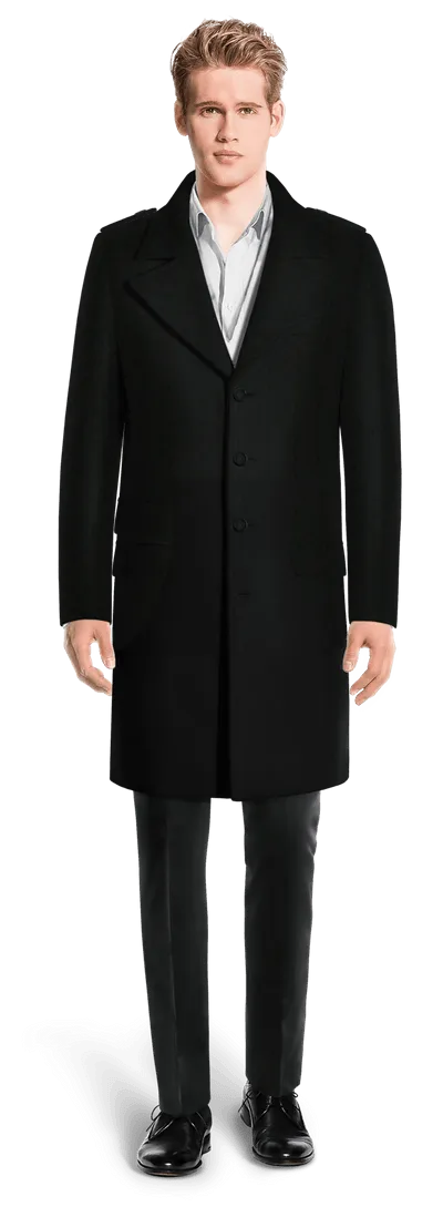 Black Long Overcoat with epaulettes