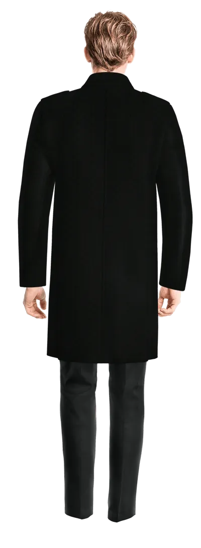 Black Long Overcoat with epaulettes