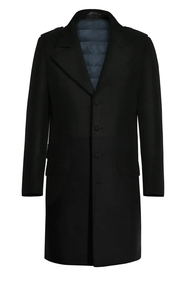 Black Long Overcoat with epaulettes