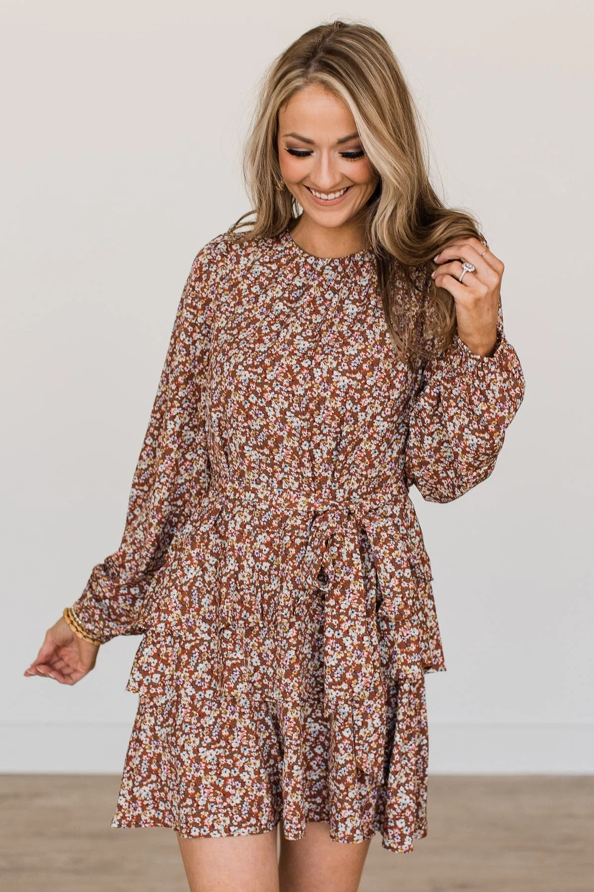 Blessed Beyond Belief Floral Dress- Dark Rust