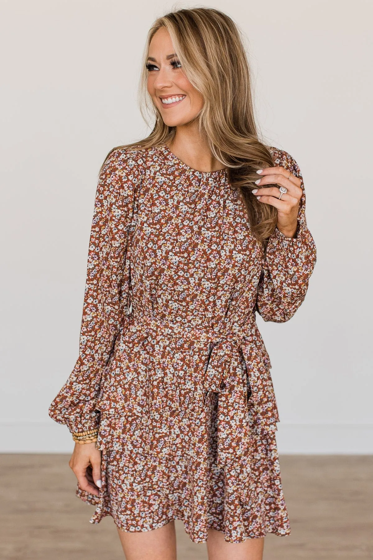 Blessed Beyond Belief Floral Dress- Dark Rust