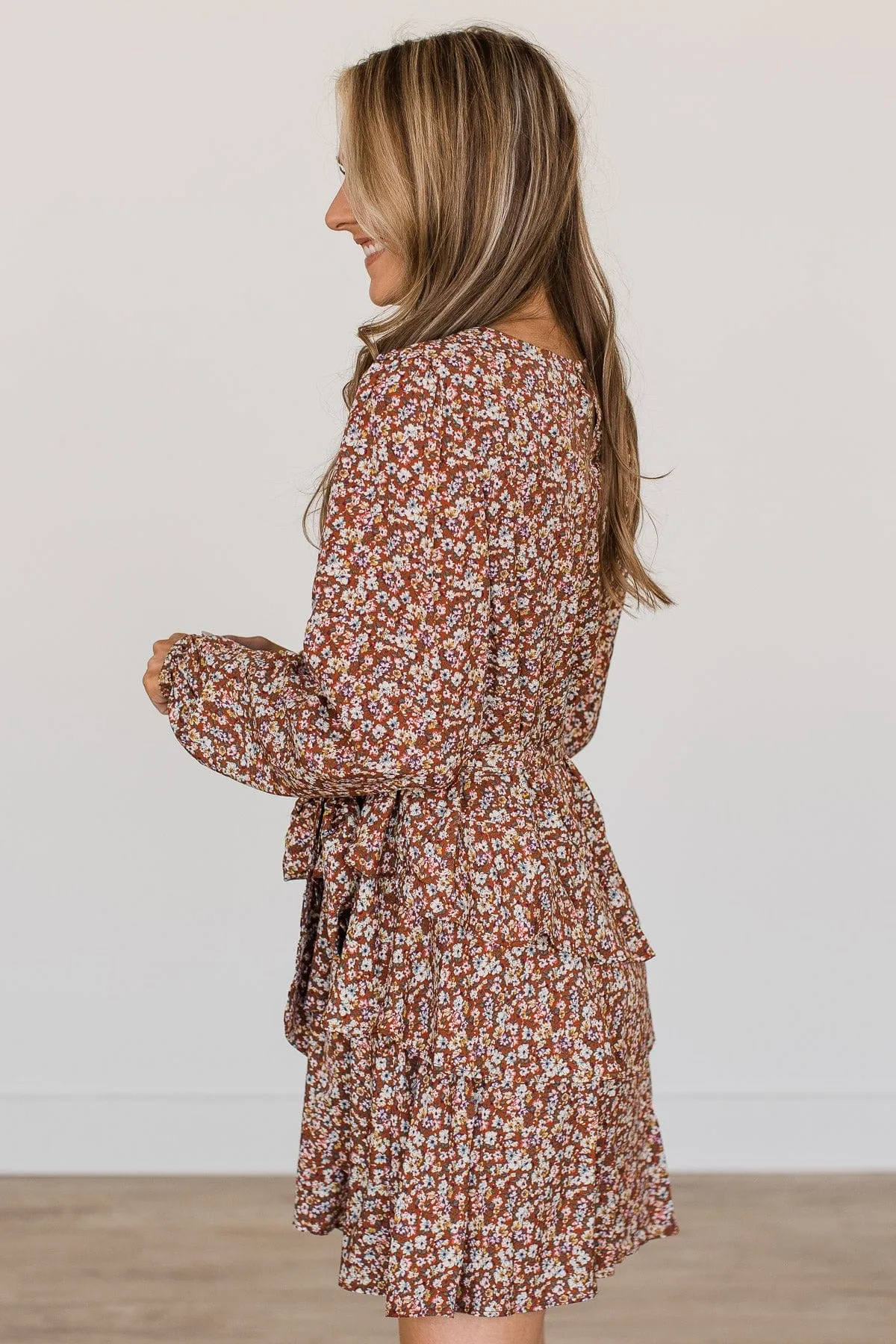 Blessed Beyond Belief Floral Dress- Dark Rust