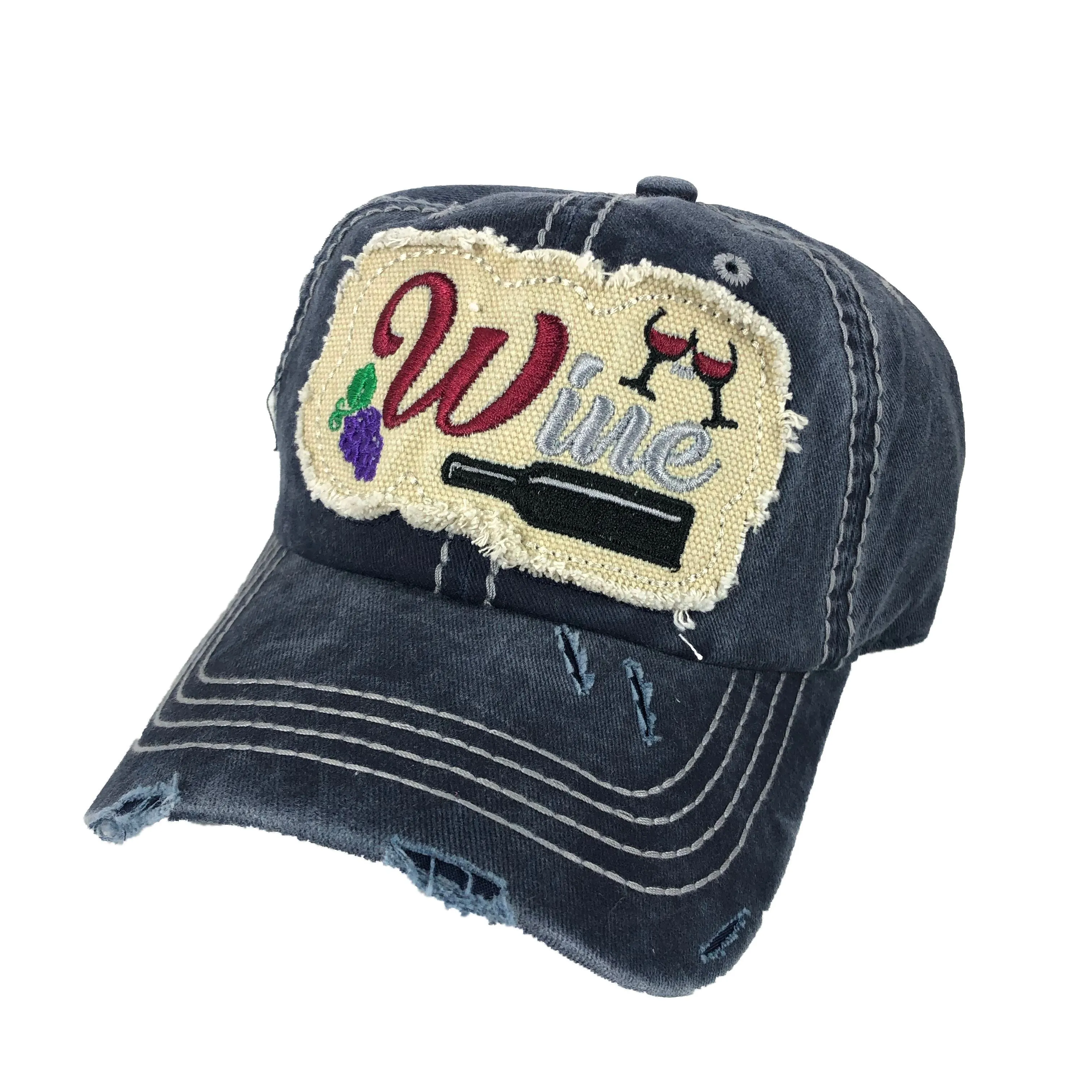 Blue Denim Washed Distressed Wine Hat