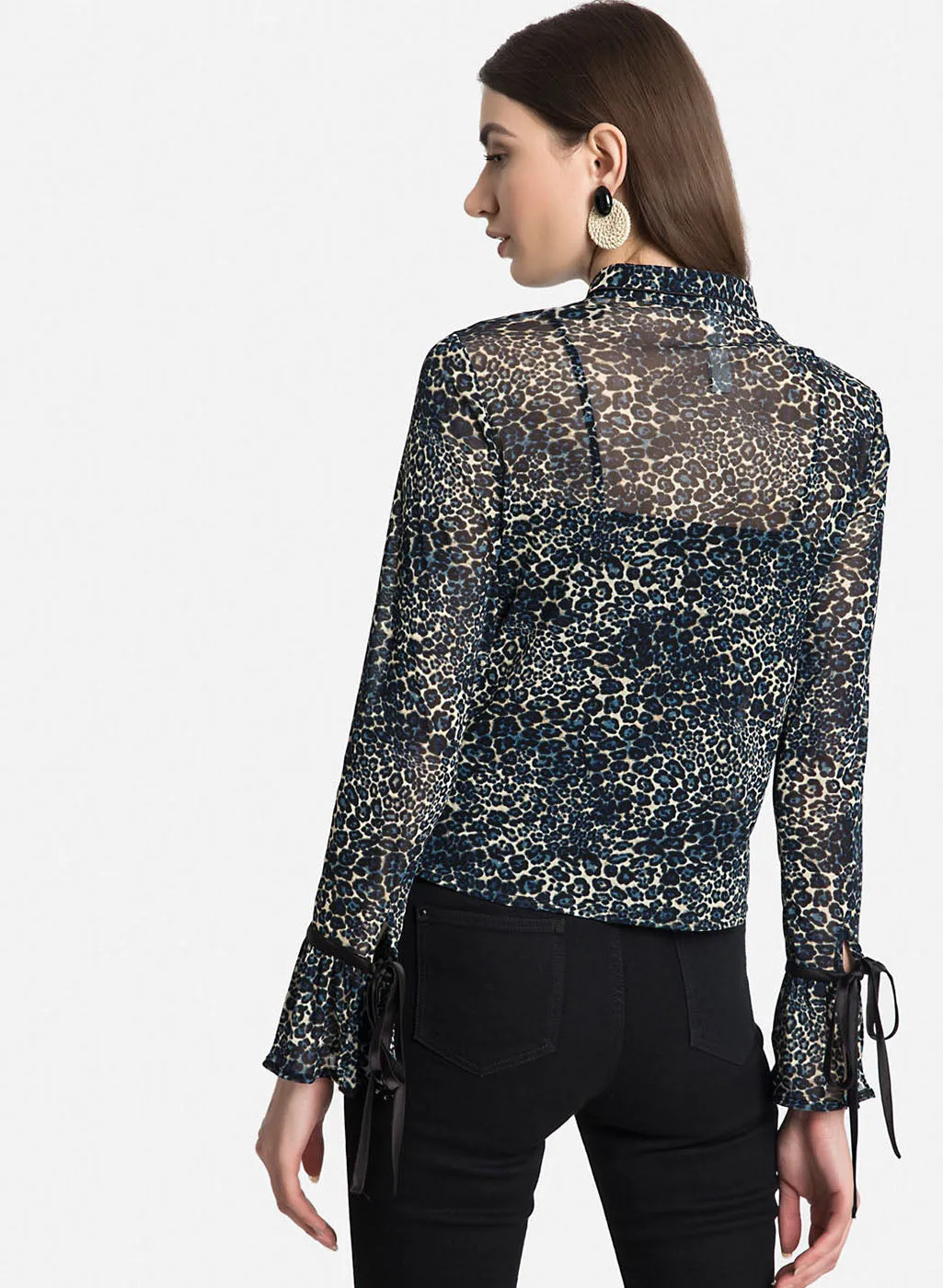 Blue Leo Print Shirt With Flared Sleeves