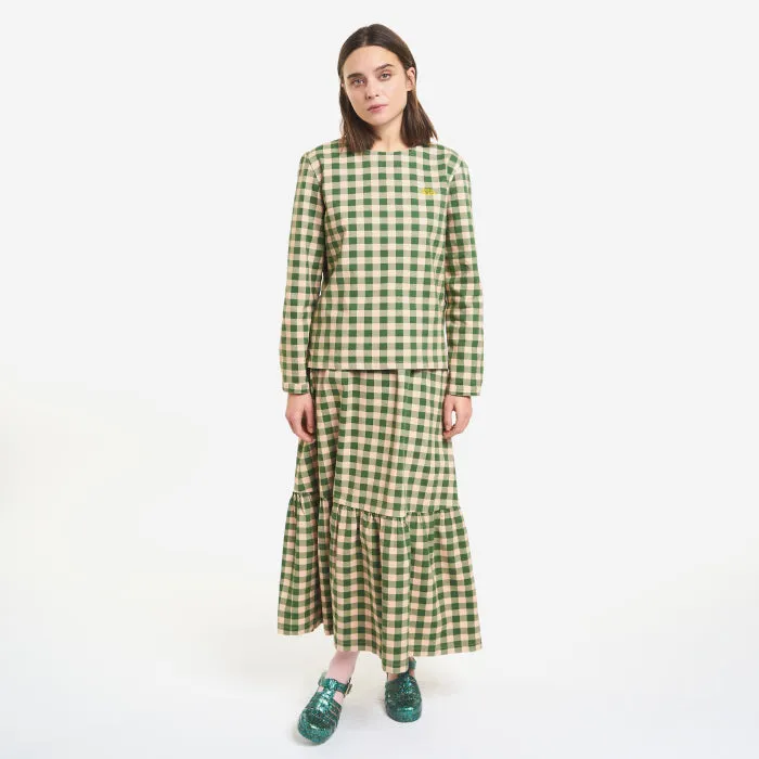 Bobo Choses Woman Checked Flared Blouse Green