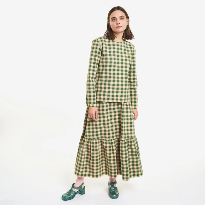 Bobo Choses Woman Checked Flared Blouse Green