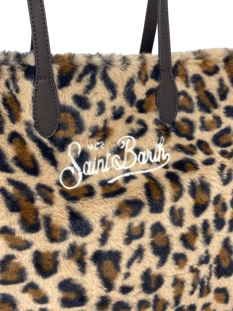 BORSA FANTASIA ANIMALIER CON LOGO BIANCO