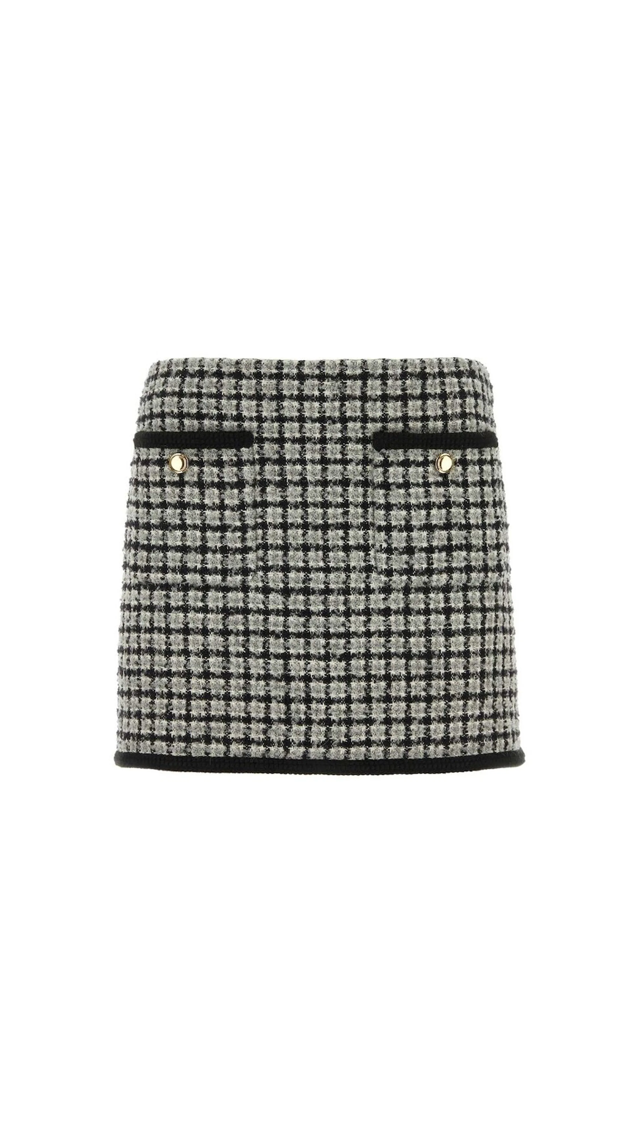 Bouclé Check-Pattern High-Waist Mini Skirt