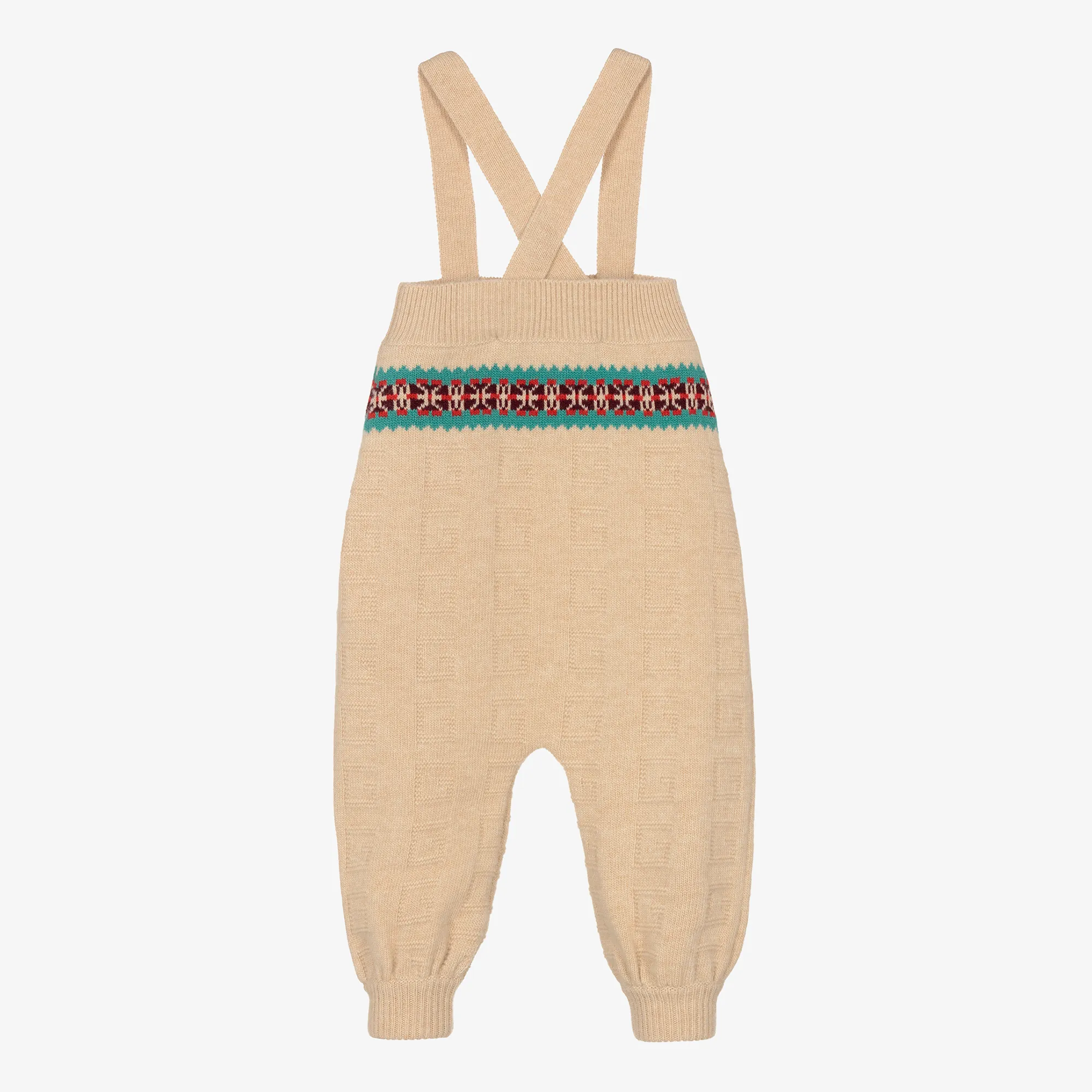 Boys Beige Knitted Dungarees