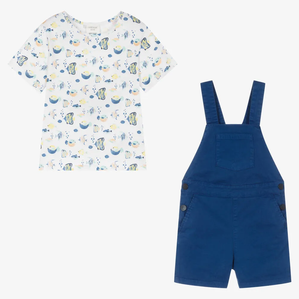 Boys Blue Jungle Dungarees Set